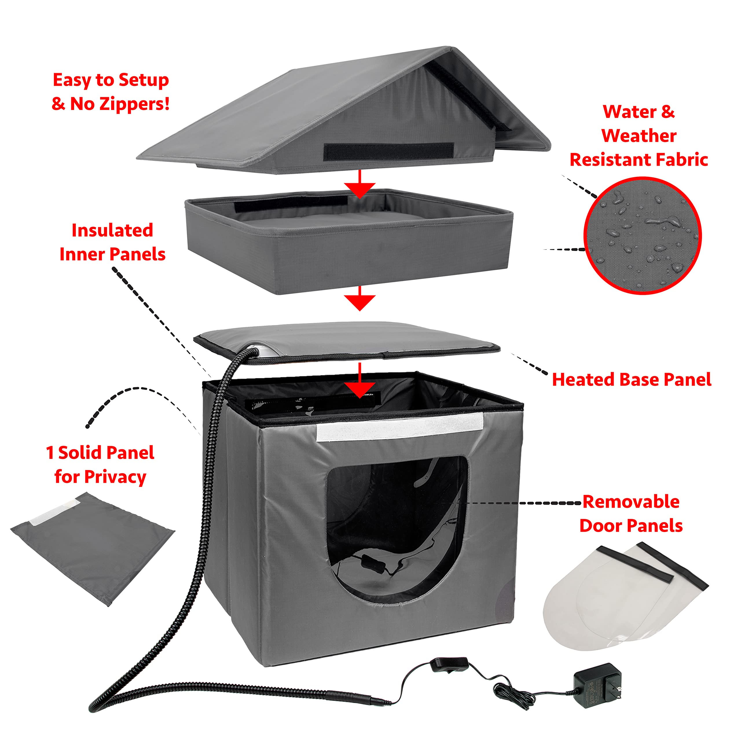 Kitty City Outdoor Stackable Cat House, Water Resistant, Heated, Gray, Model CM-10309-CS01