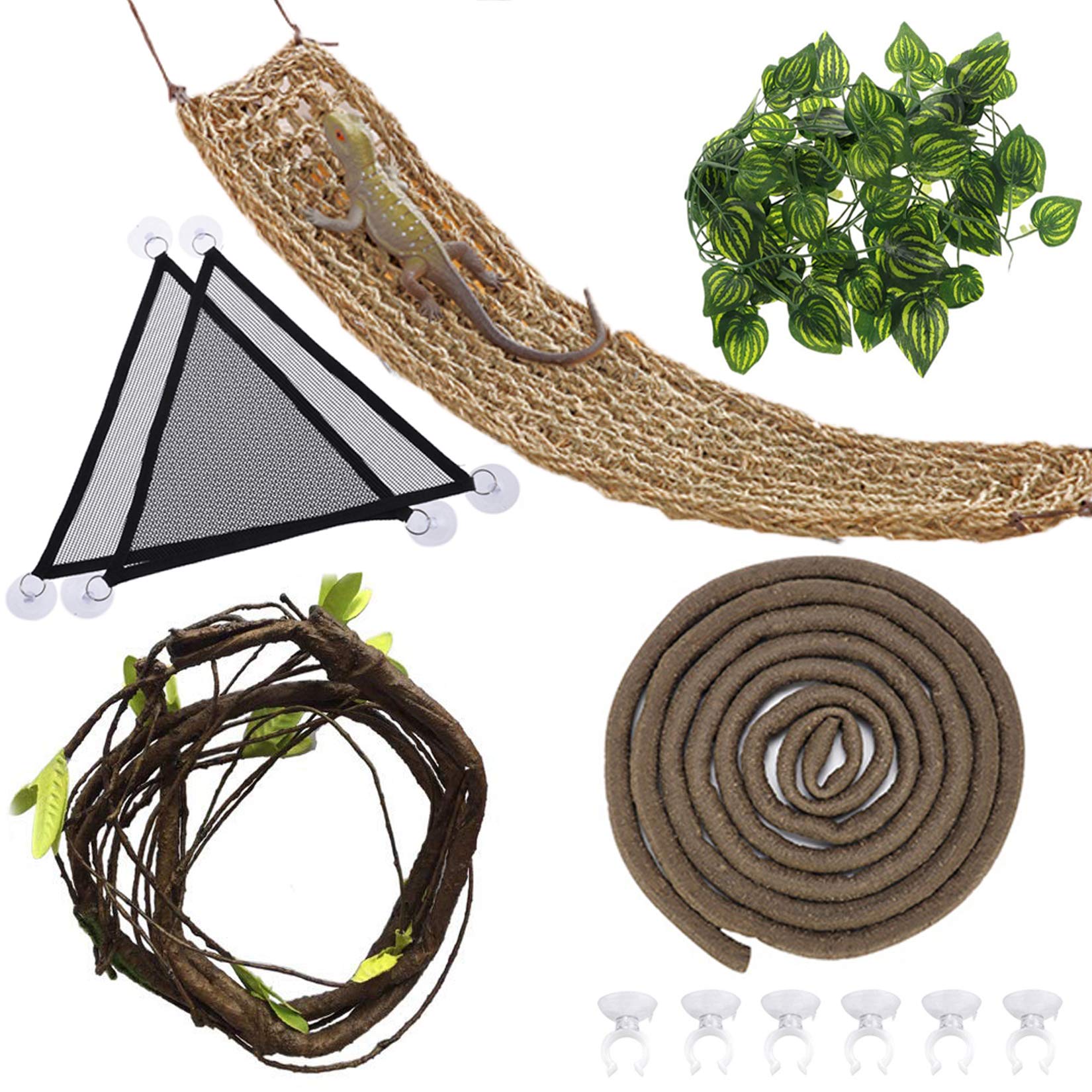 Hamiledyi Bearded Dragon Tank Accessories Lizard Large Hammock Jungle Climber Vines Flexible Leaves Bendable Vine Artificial Bra