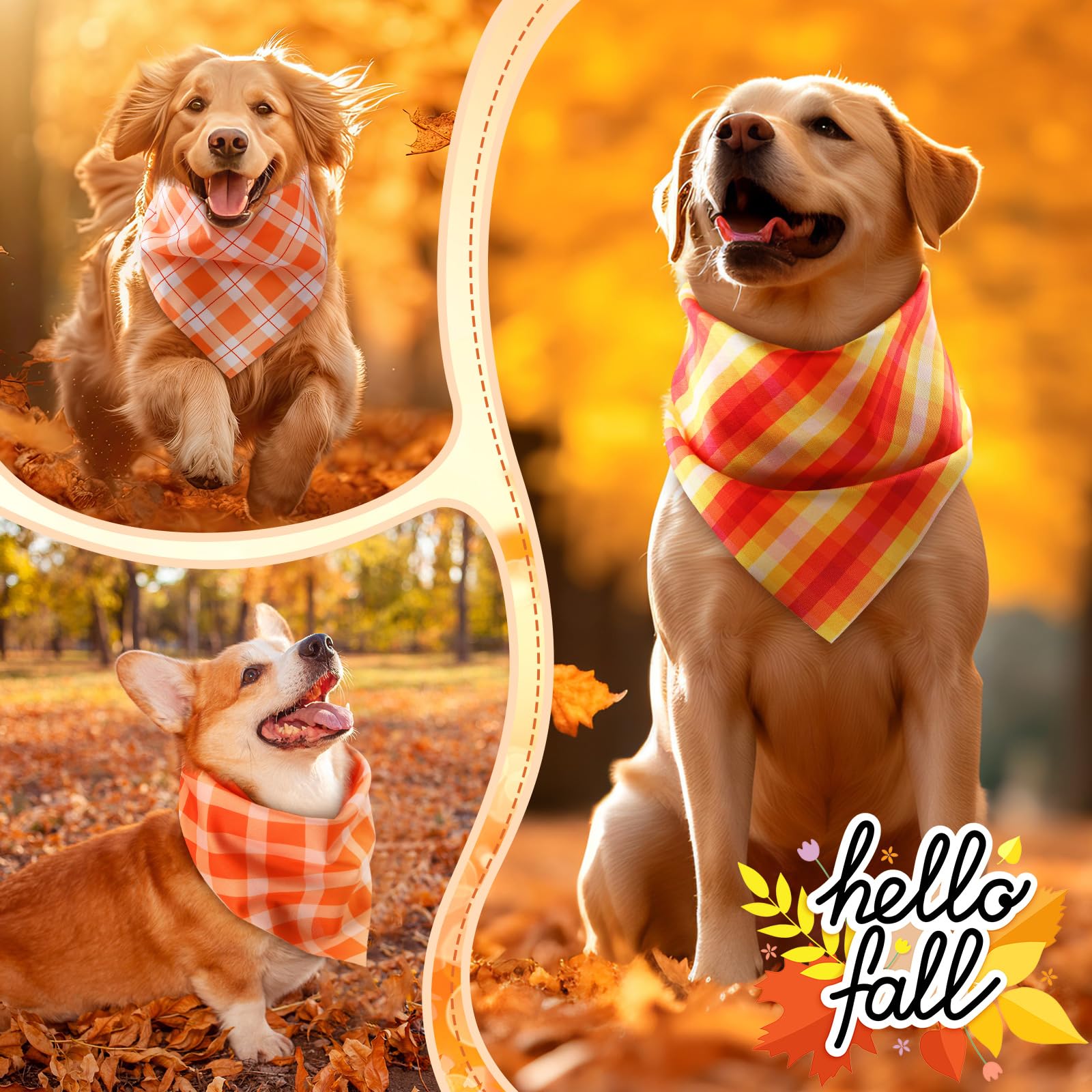 Weewooday 50 Pcs Fall Dog Bandanas Bulk Plaid Bandanas for Dogs Autumn Soft Doggie Bibs Adjustable Triangle Scarves for Small Me
