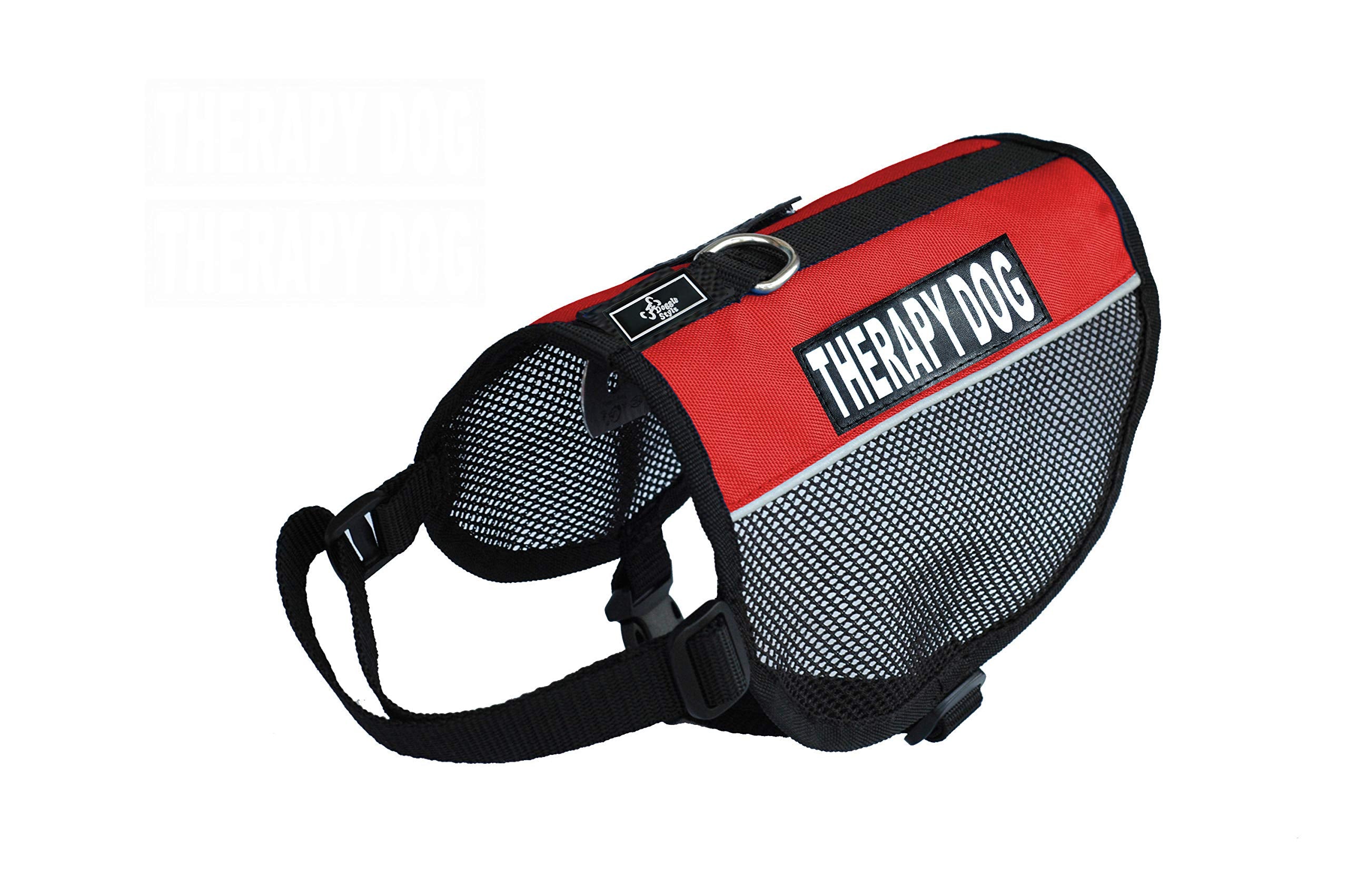 Therapy Dog Mesh Vest Harness Cool Comfort Nylon For Dogs Small Medium Purchase Comes With 2 Reflective Therapy Dog Removable Patches. Please Measure Your Dog Before Ordering (Girth 15-20', Red)