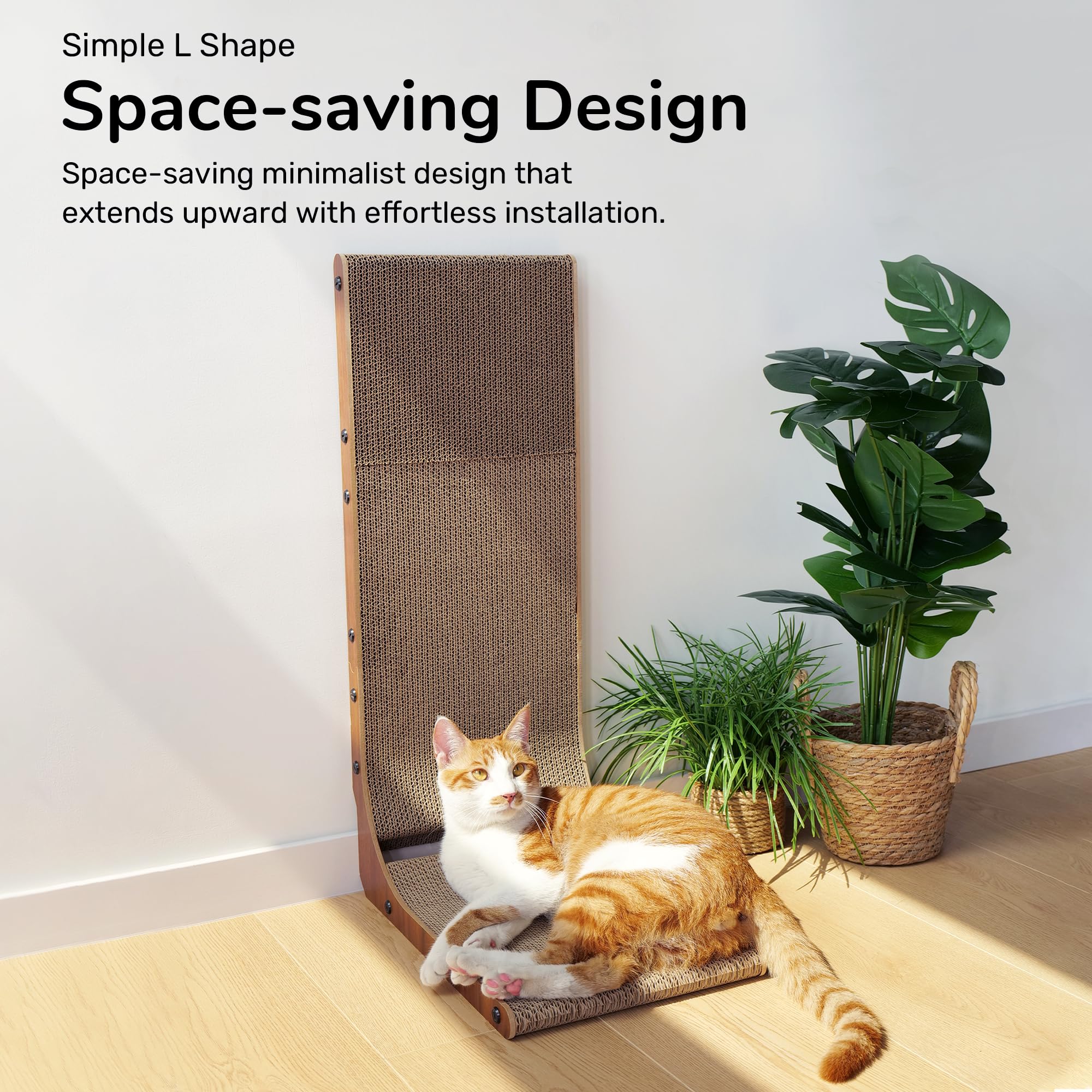 FUKUMARU Cat Scratcher, 26.8 Inch Cat Scratch Pad for Indoor Cats, L Shaped Cardboard Vertical Cats Scratching Board with Ball T