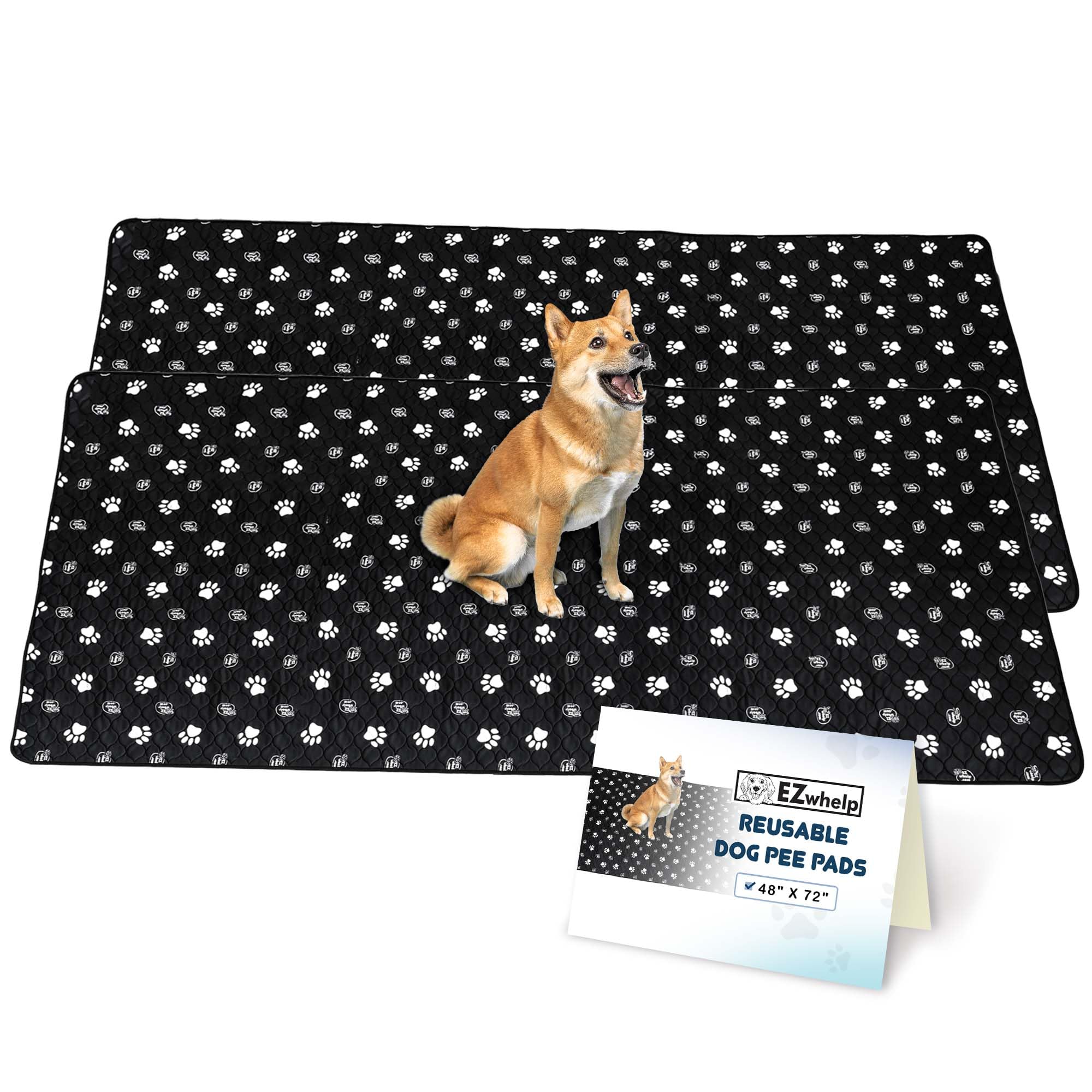 Ezwhelp Reusable Dog Pee Pads, Washable Waterproof Mats For Dog Potty Training Or Whelping Pads, 48X72 Inch, 2 Pack