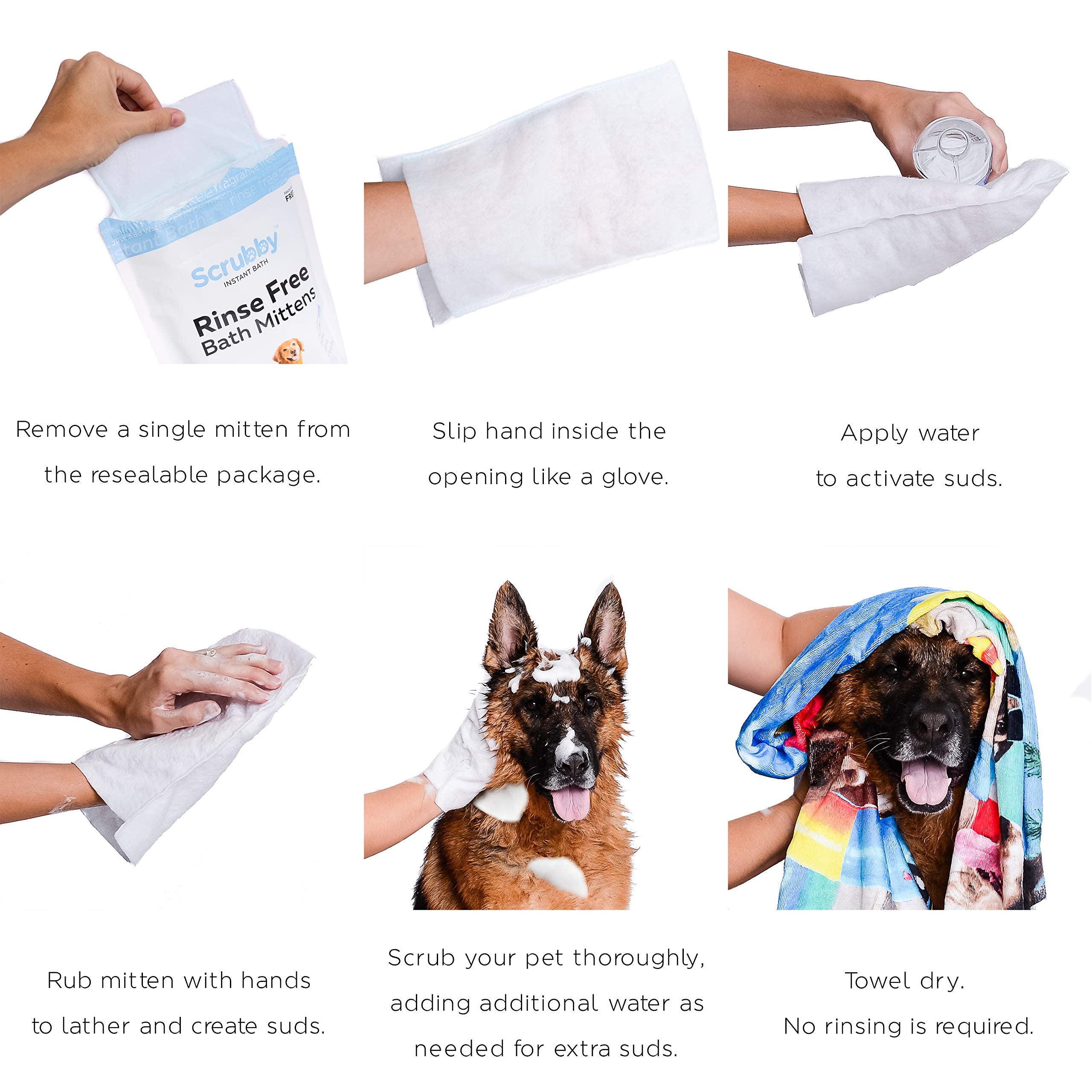 Scrubby Pet Wipes | Rinse Free Shampoo Mittens for Dogs & Cats | 5-Count | Hypoallergenic Bathing Solution