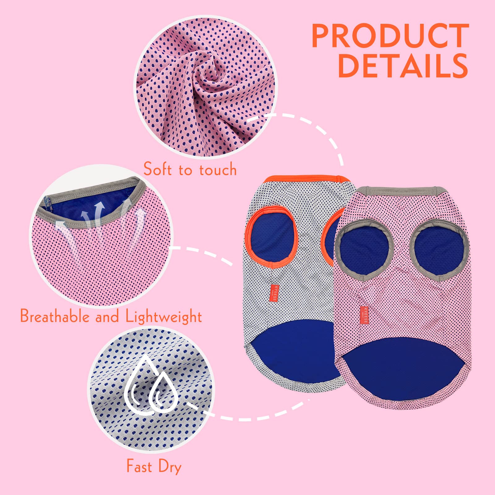 Kyeese 2 Pack Dog Cooling Shirts - Breathable Instant Cooling Vests, Lightweight For Summer Dog Apparel, Pink+Grey, Small