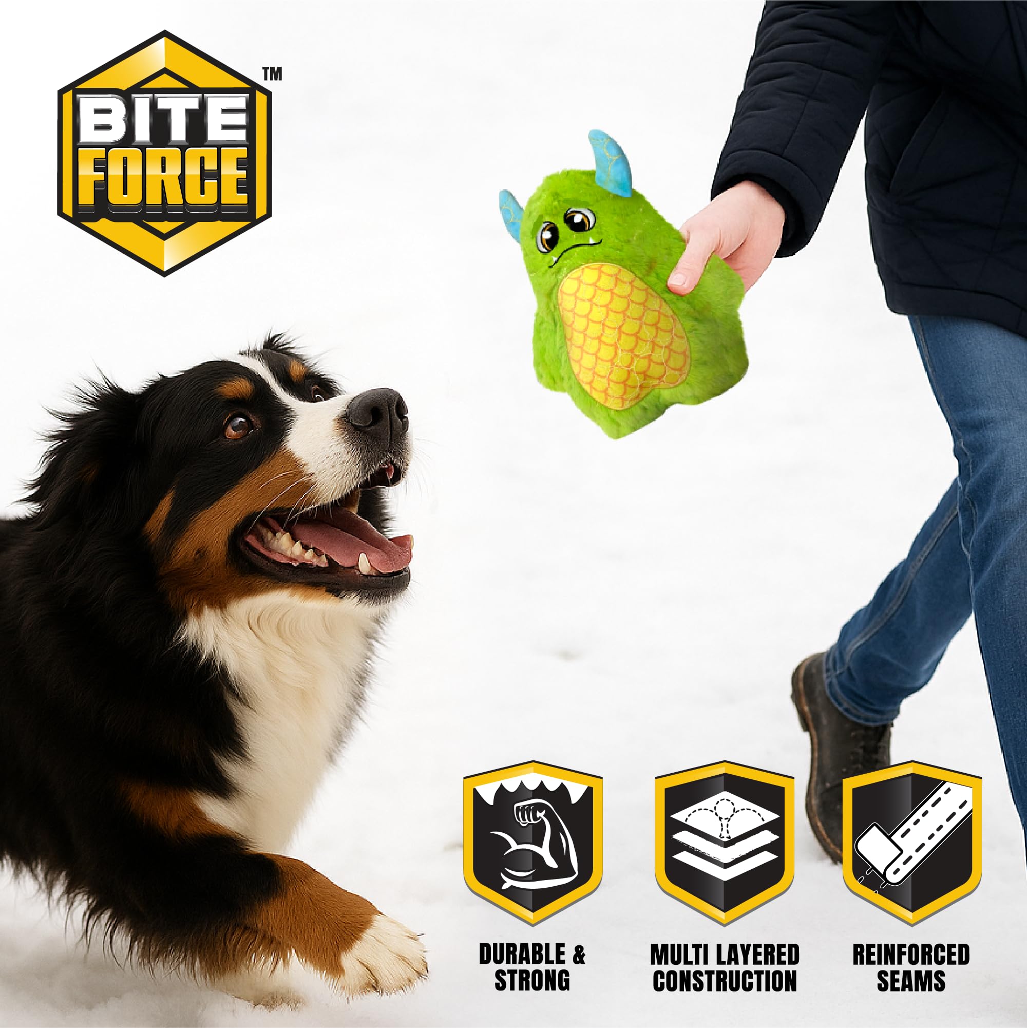 Bite Force Dog Toy - Drizzle & Dollop Squeaky Dog Toy Kevlar-Reinforced for Aggressive Chewers- red and Yellow.