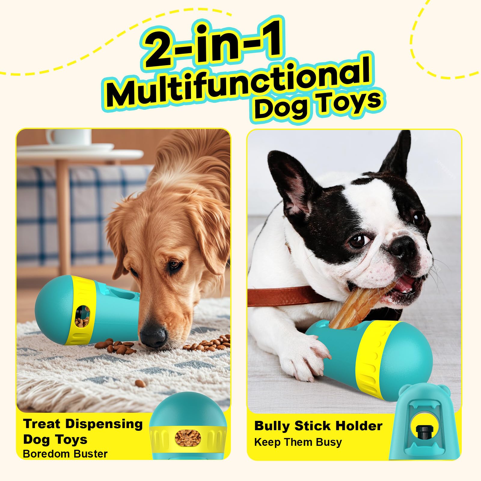 BABORUI 2 in 1 Dog Treat Toy, Bully Stick Holder & Interactive Treat Dispensing Toys to Keep Them Busy, Adjustable Dog Chew Bone