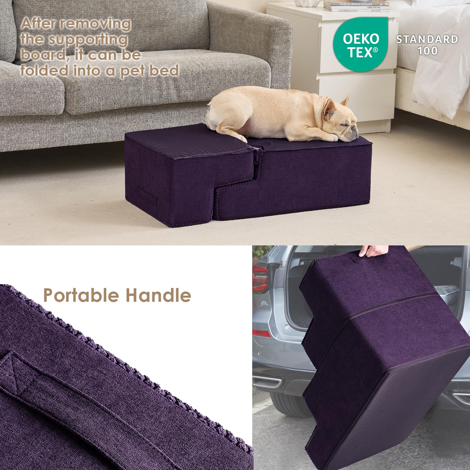 Eheyciga Dog Stairs For Bed 18”H, 4-Step Dog Steps For High Bed, Pet Steps For Small Dogs And Cats, Non-Slip Balanced Dog Indoor Ramp, Purple