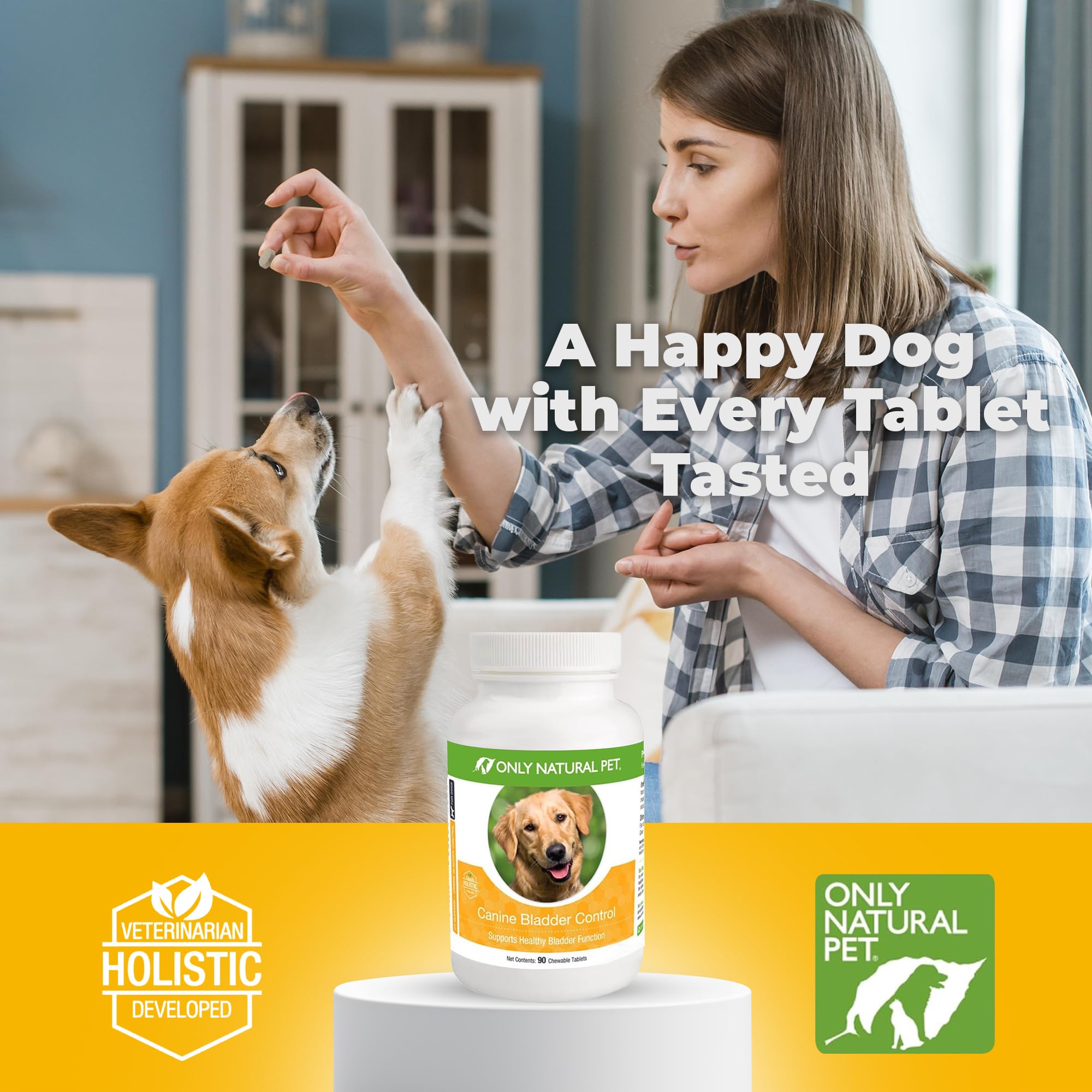 Only Natural Pet Canine Bladder Control Supplement - UTI & Incontinence Support, 90 Chewable Tablets, Natural Turkey Flavor