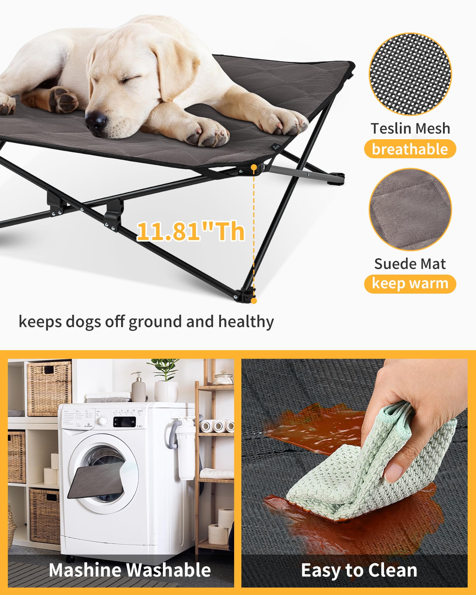 Kingcamp Elevated Dog Bed For Medium Dogs, Raised Outdoor Indoor Portable Cooling Cot Lifted Pet Hammock Off Ground With Washabl