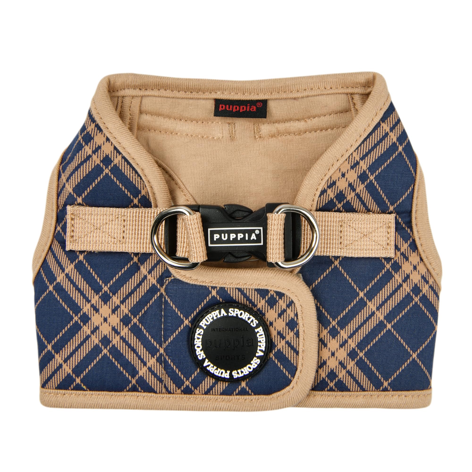 Puppia Corwin Dog Vest Harness B (Step-In) Fashionable Checkered Pattern Spring Summer Harness For Small And Medium Dogs, Navy, 