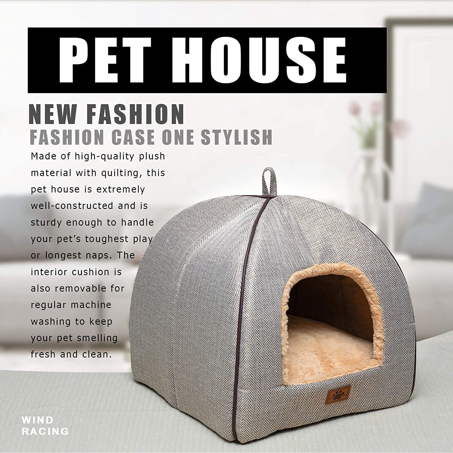 Windracing Cat Bed For Indoor Cats - Cat Cave Bed Cat House Cat Tent With Removable Washable Cushioned Pillow, Soft And Self Warming Kitten Beds,Cat Beds & Furniture, Pet Bed (Large, Beige)
