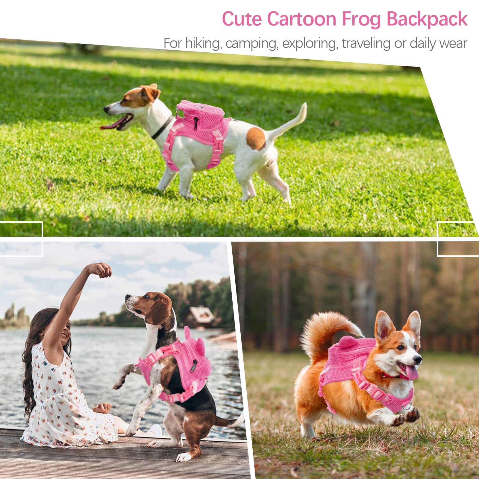 Idomik Dog Backpack Harness, No-Pull Dog Backpack With D-Ring For Small Medium Dogs, Cute Self Carrier Backpack For Dogs To Wear, Adjustable Dog Harness Backpack For Traveling Camping Hiking,Pig,M