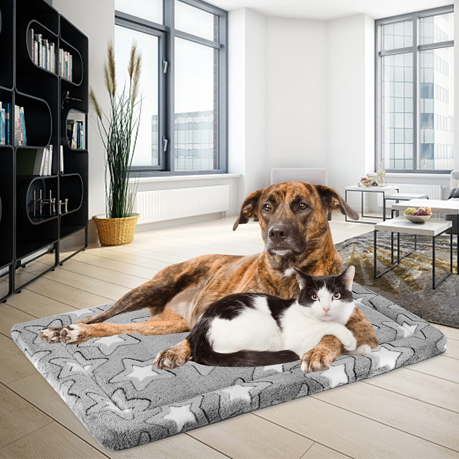 Empsign Dog Bed Mat Dog Crate Pad Reversible (Cool & Warm), Machine Washable Dog Crate Mat, Kennel Pad For Dog Sleeping Mattress For Large Medium Small Dogs, Grey