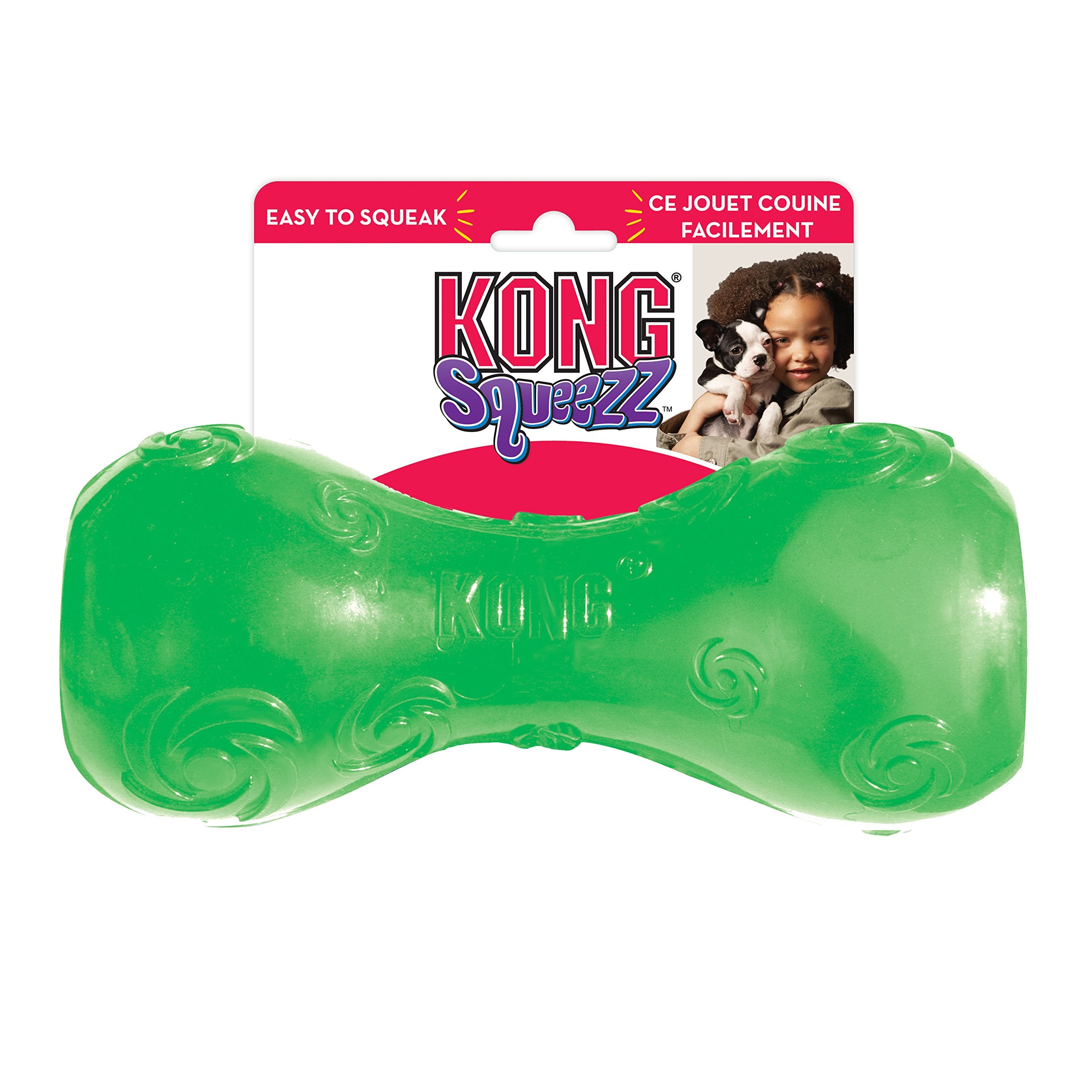 Kong Squeezz Dumbbell Dog Toy, Large, Colors Vary