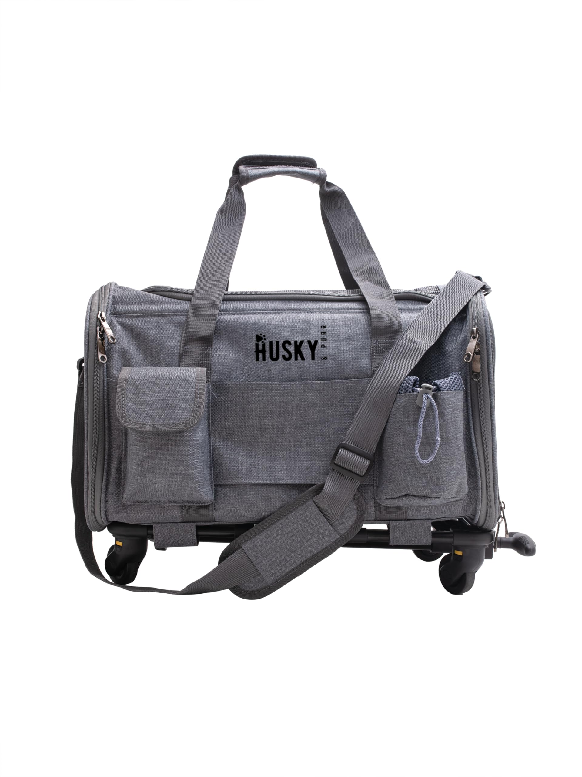 Husky & Purr Cat Bag Carrier With Trolley | Soft-Sided Collapsible Pet Carrier | Airline Approved Pet Dog Carrier | Pet Bags For