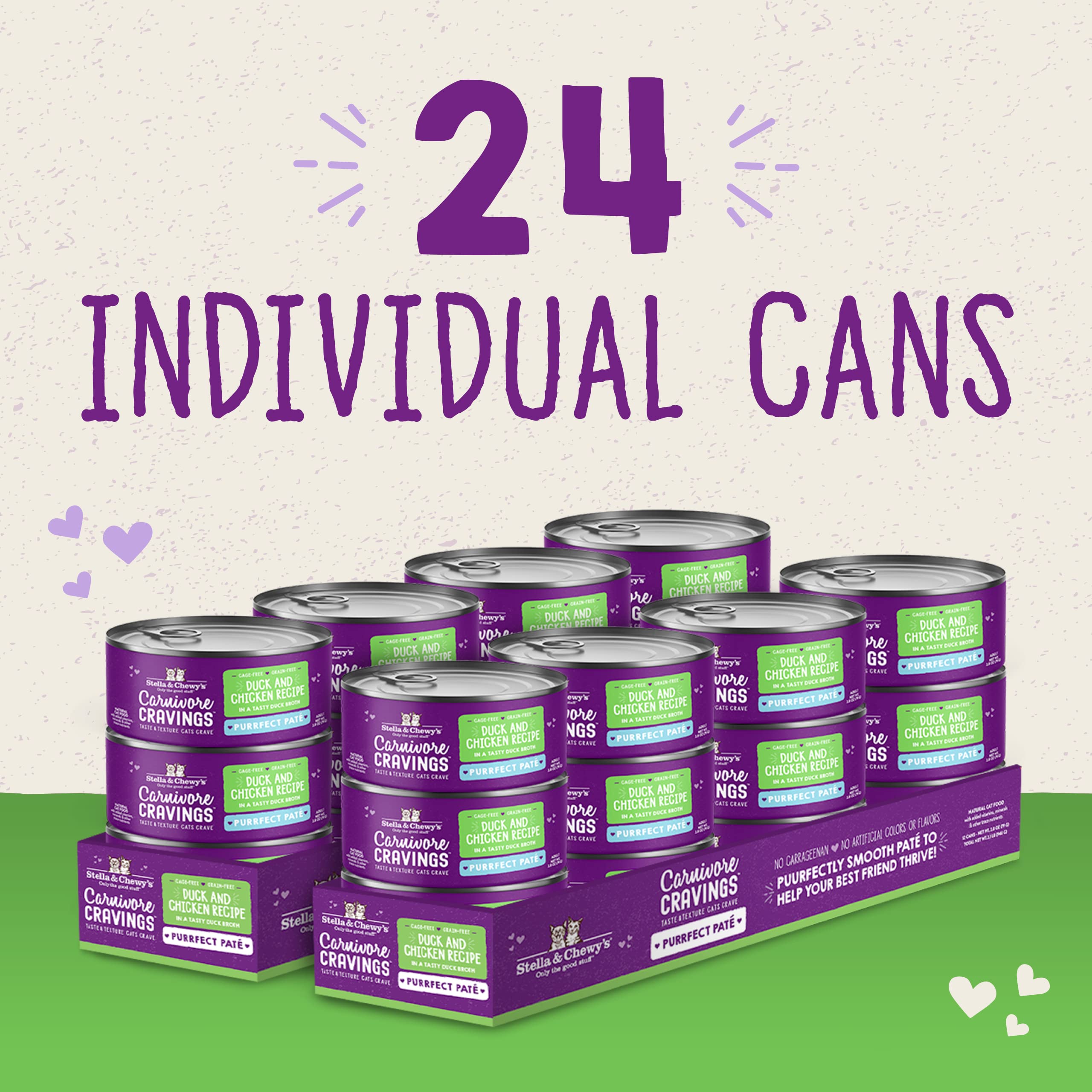 Stella & Chewys Carnivore Cravings Purrfect Pate Cans - Grain Free, Protein Rich Wet Cat Food - Duck & Chicken Recipe - (2.8 Oun