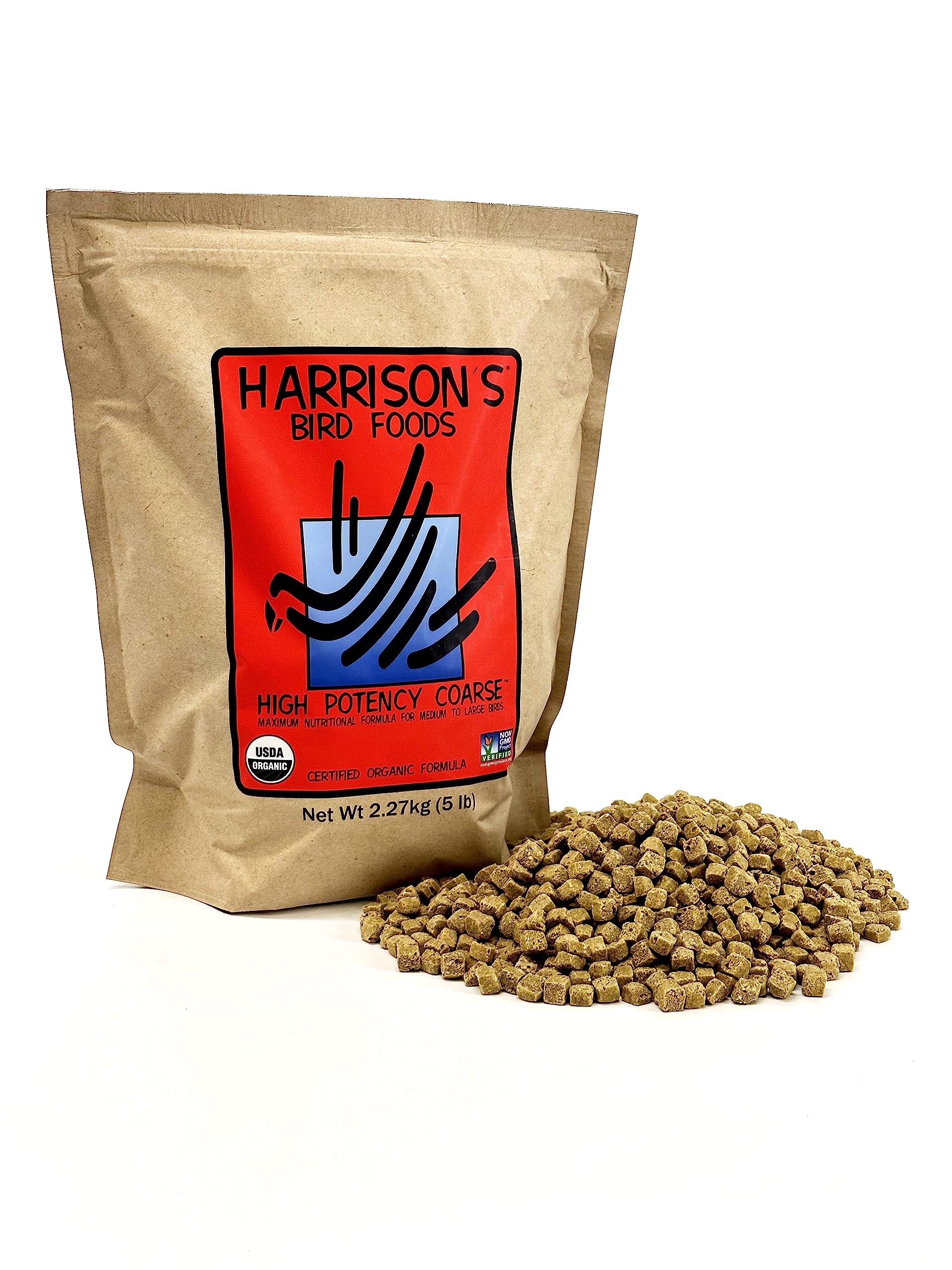 Harrisons Bird Foods High Potency Coarse Certified Organic Non GMO Formula Pet Bird Food 5lb