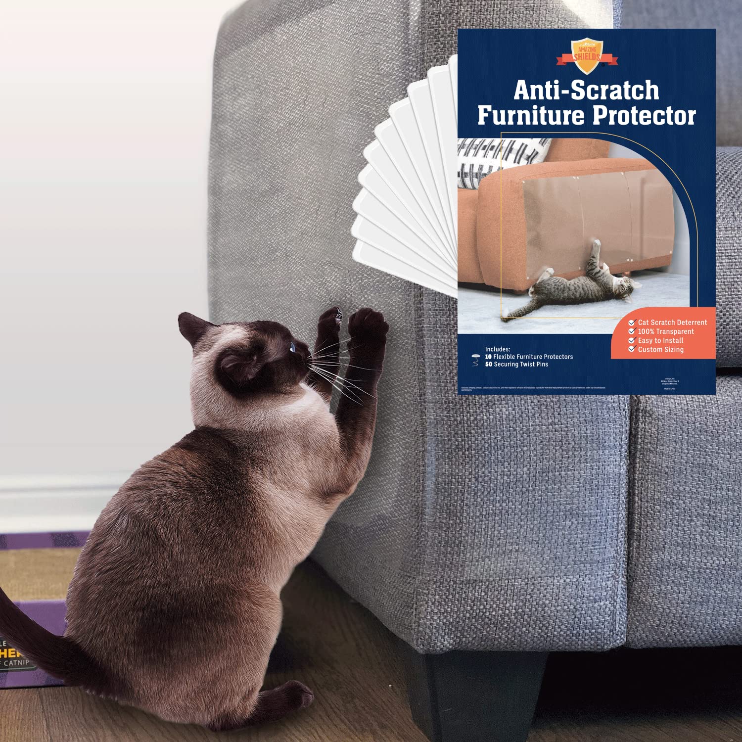 Stelucca Amazing Shields Cat Scratch Furniture Protector - Pack Of 10, Adhesive Clear 17X12 In Cat Training Couch Protector - Plastic, Anti Scratching Sticky Tape Cat Repellent Mat - Scratching Post