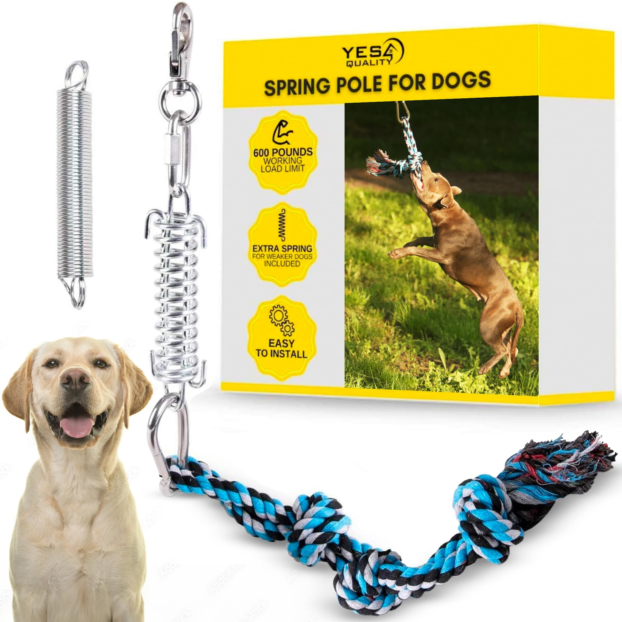 Yes4Quality Flirt Pole For Dogs, 2 Durable Spring Poles W/Strong Dog Rope Toy, Heavy-Duty Lure Pole For Dogs Of Any Size, Dog Toy For Fun Obedience Training & Exercise, Pull & Tug Of War Toy