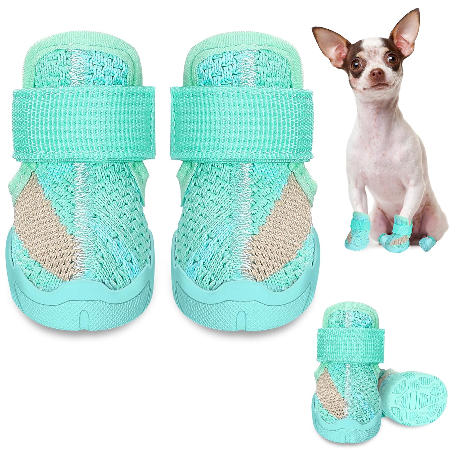 Slowton Dog Shoes For Small Size Dogs - Soft Rubber Sole Dog Boots & Paw Protector For Summer Hot Pavement Winter Snow, Breathab