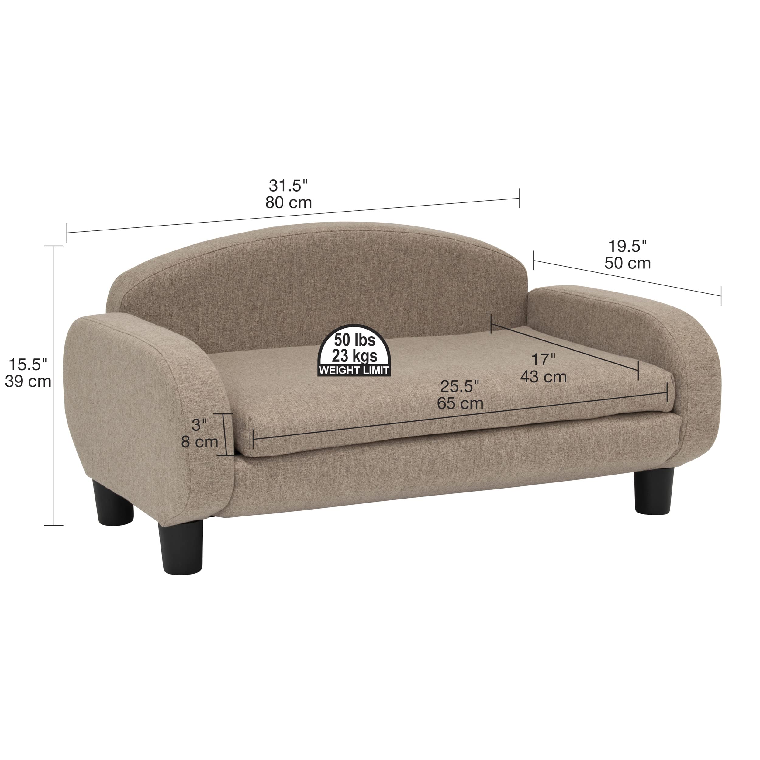 Paws & Purrs Modern Pet Sofa 31.5'' Wide Low Back Lounging Bed With Removable Mattress Cover In Espresso/Sand