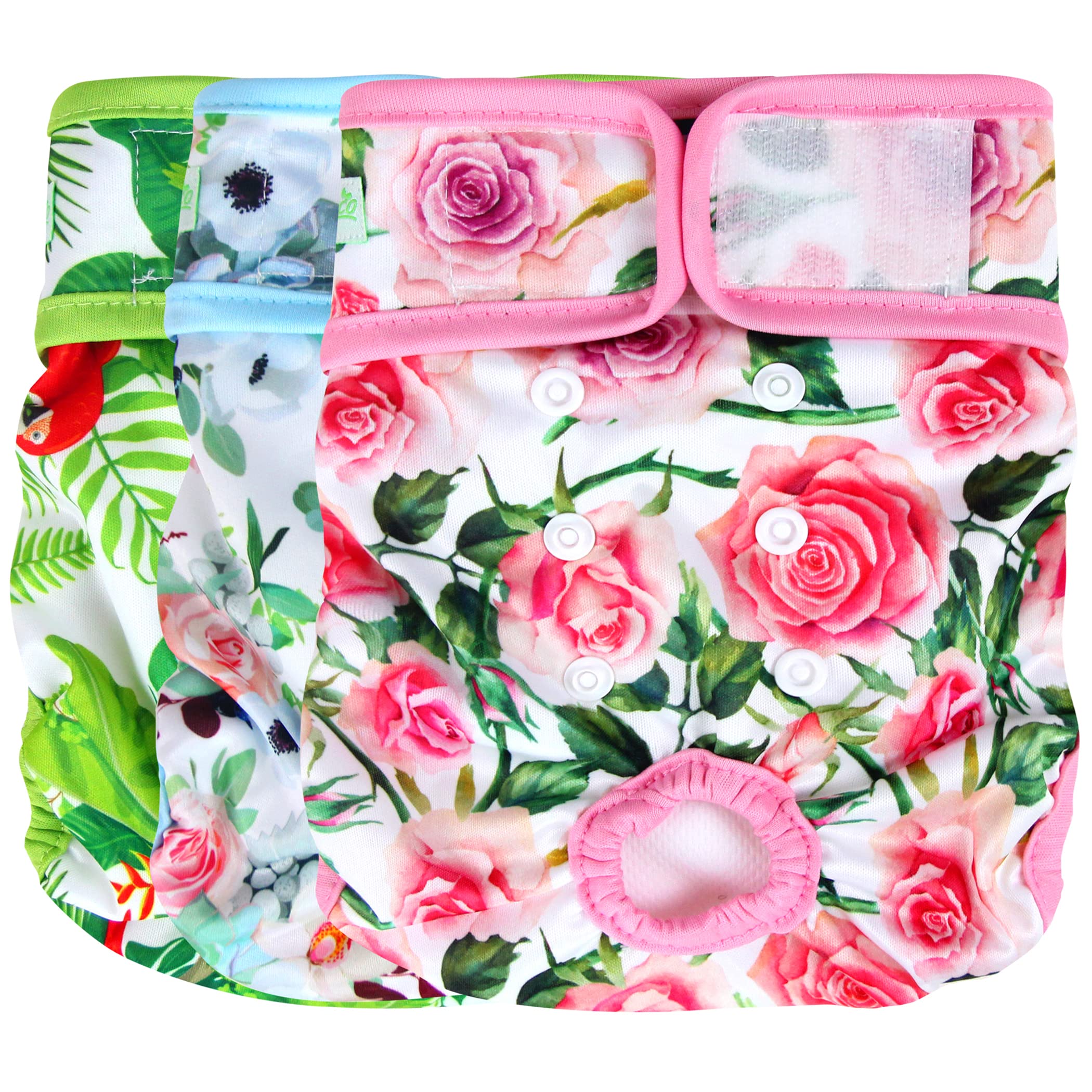 wegreeco Luxury Washable Reusable Dog Diapers (Stylish Pattern) - Female Dog Diapers, Doggie Diapers, 3 Pack (Floral, Large)