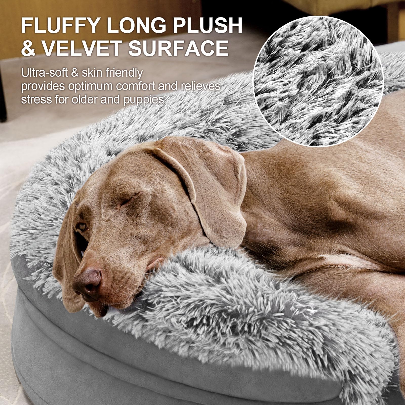 3.7 Inch Thickened Orthopedic Dog Beds For Large Dogs,Supportive Dog Sofa Bed With 28D Egg-Crate Foam, Removable Washable Plush