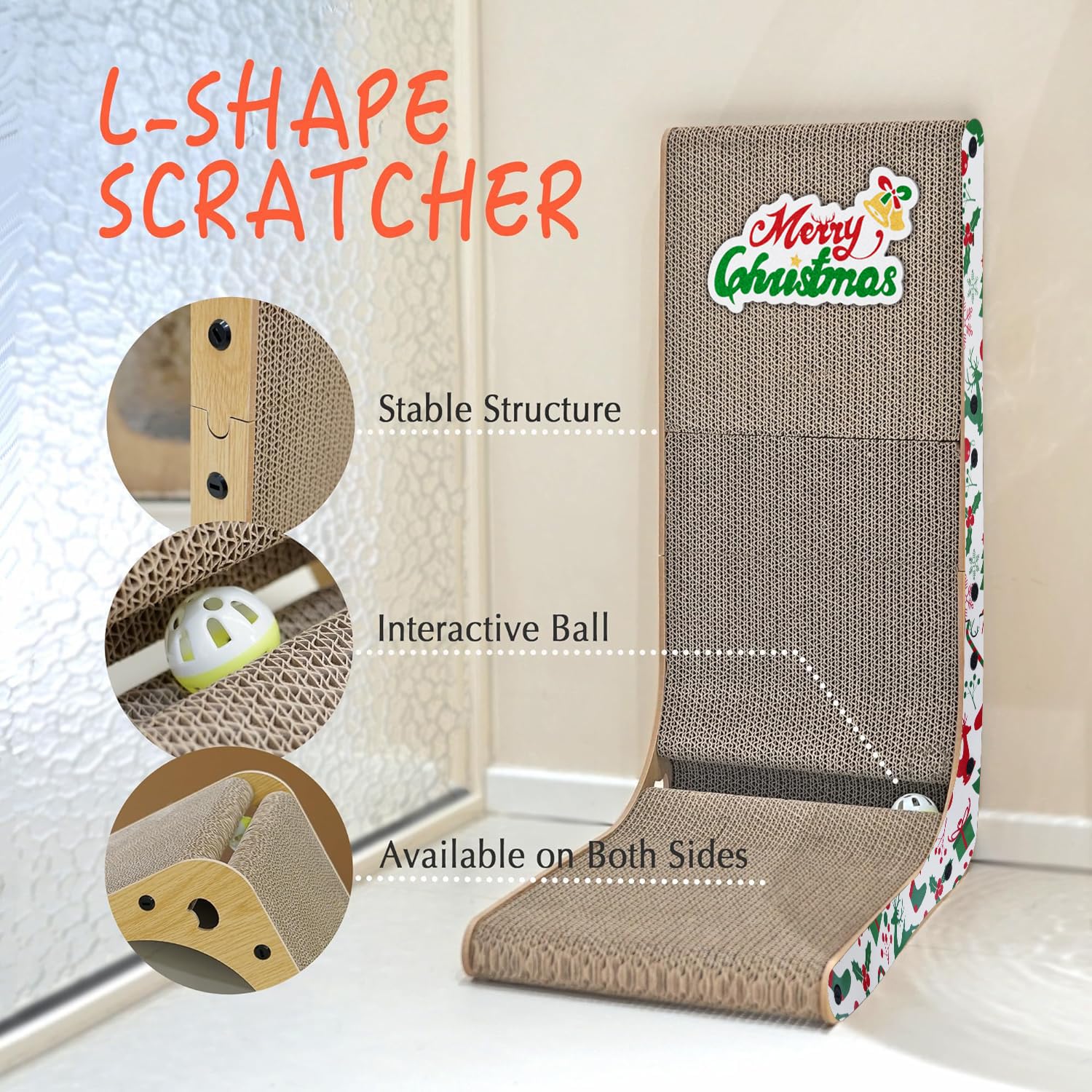 Cardboard Cat Scratcher, 23.6 Inch L Shaped Vertical Cat Scratching Board, Wall-Mount Cat Scratchers For Indoor Cats (Colorful,