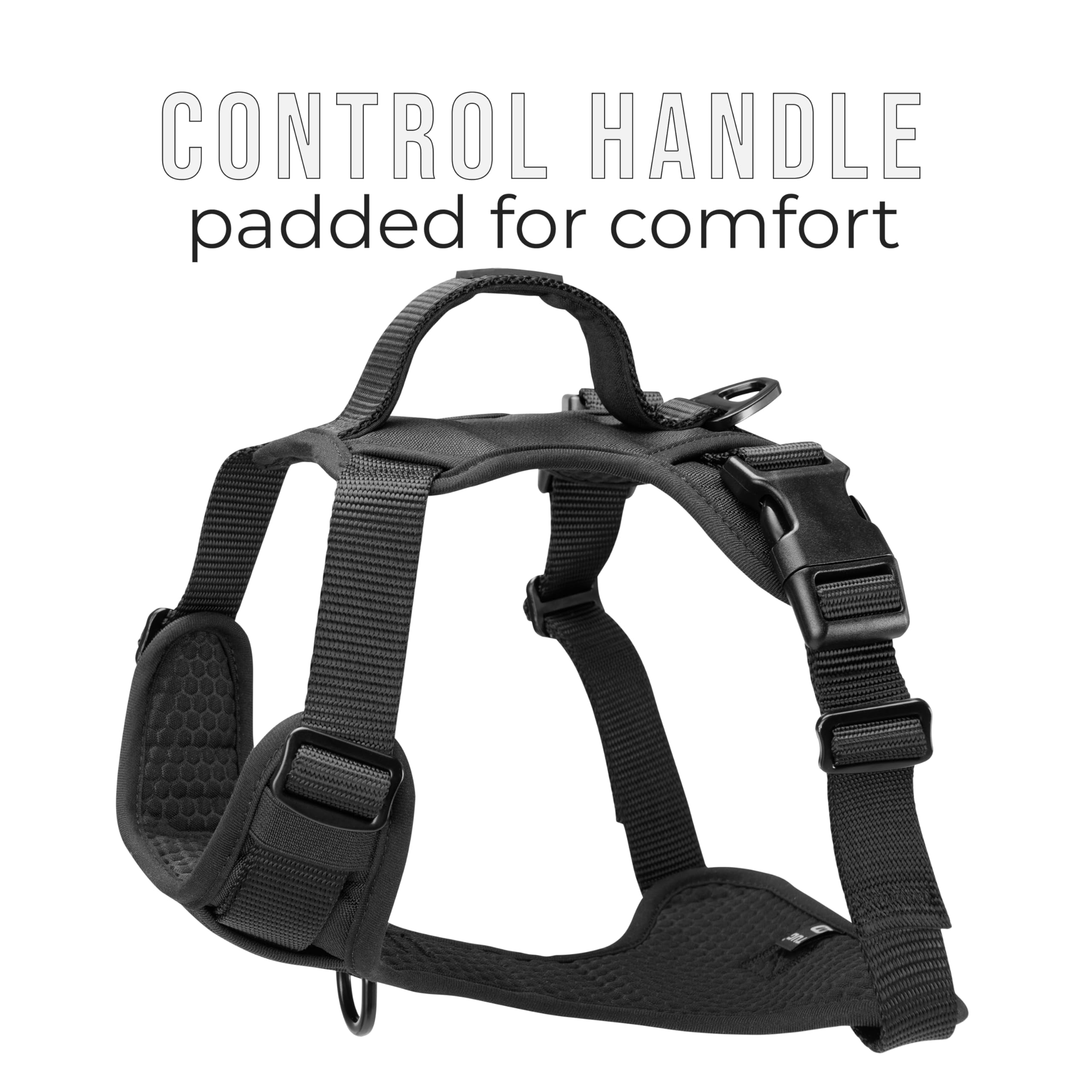 Tug Dog Harness With 2 Leash Connection Points | Adjustable, Padded, Lightweight | Handle On Back | No-Pull Front Clip (Xl, Blac