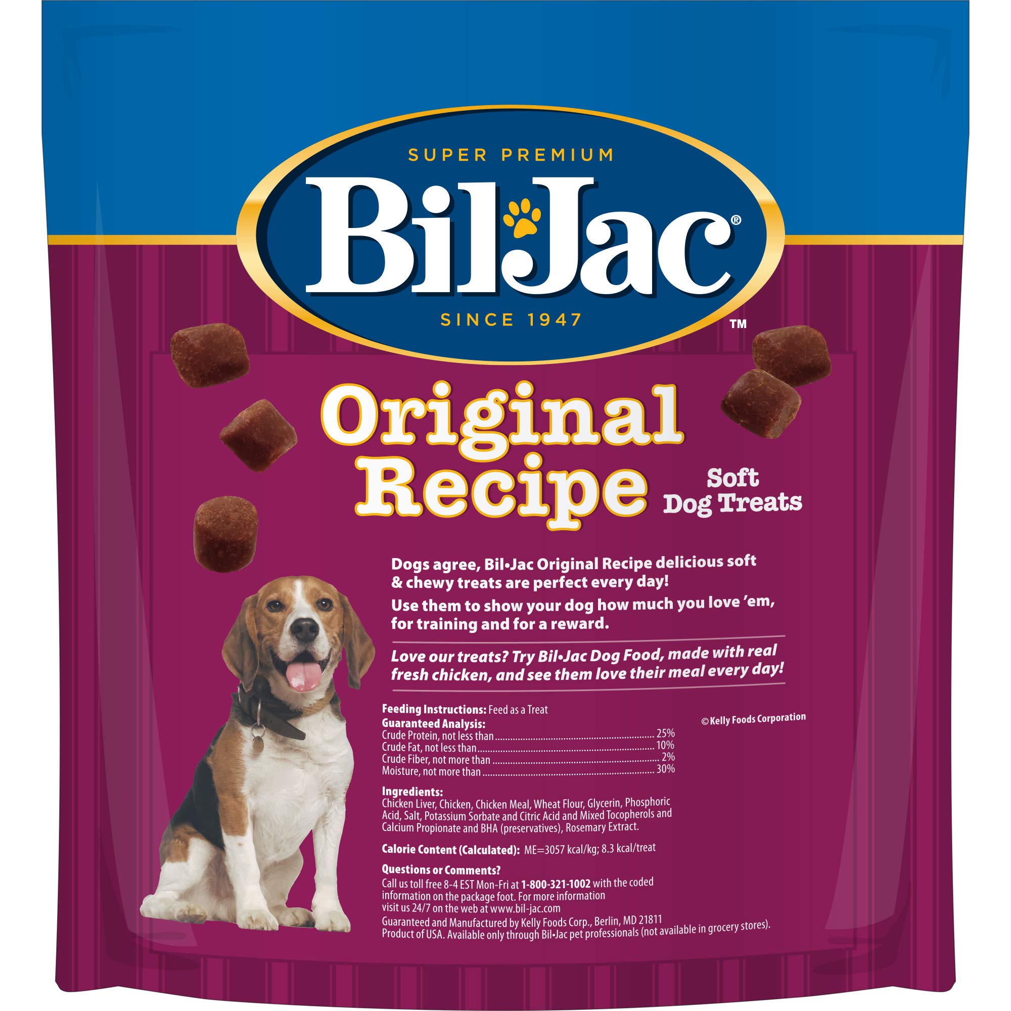 Bil-Jac Dog Treats - Original Recipe Chicken Liver Soft Puppy Training Treat Rewards, 20oz Resealable Double Zipper Pouch (6-Pac