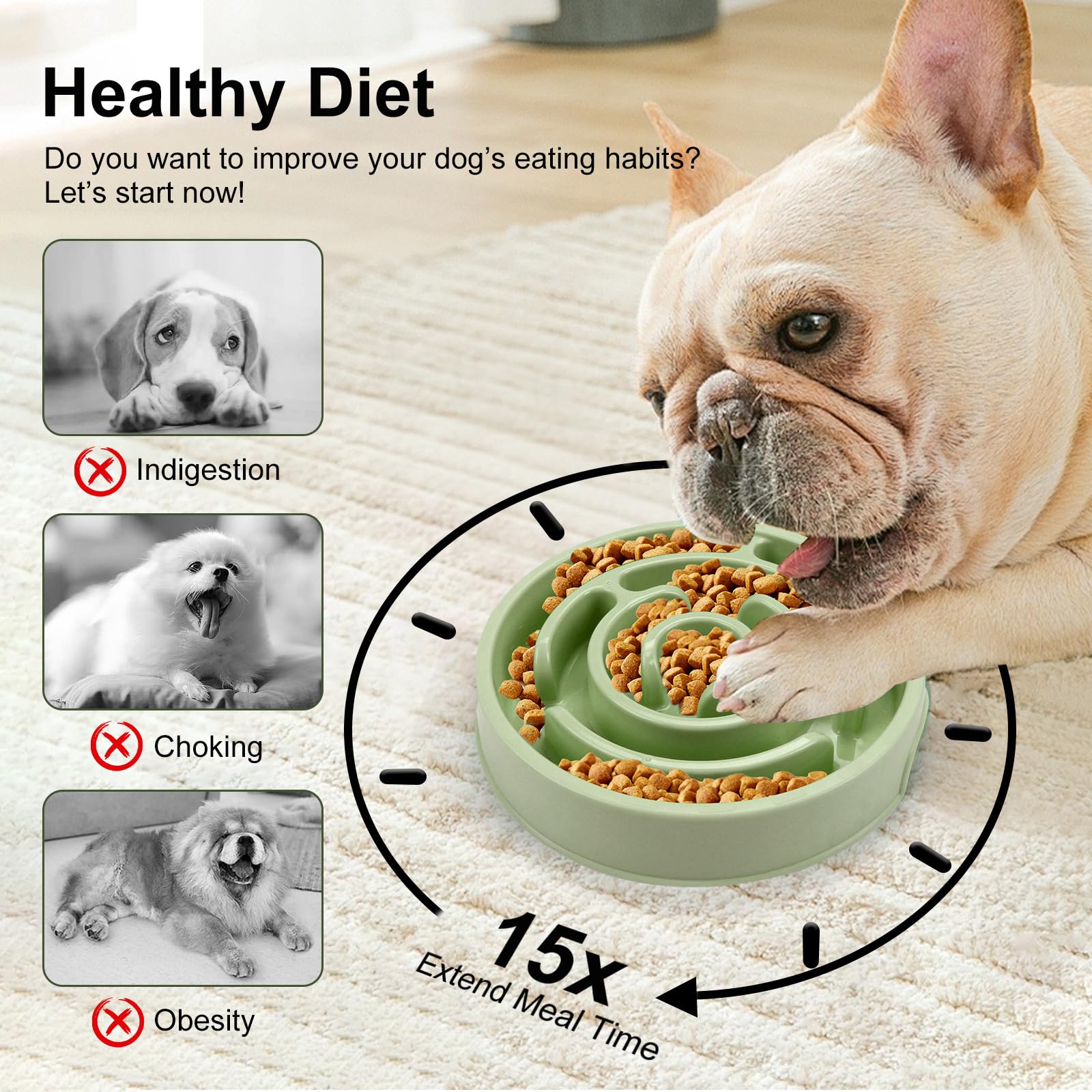 Slow Feeder Dog Bowls,Puzzle Dog Bowl with Anti-Slip, Slow Feeder & Non-Slip Design, Boredom and Anxiety Reducer, Suitable for A
