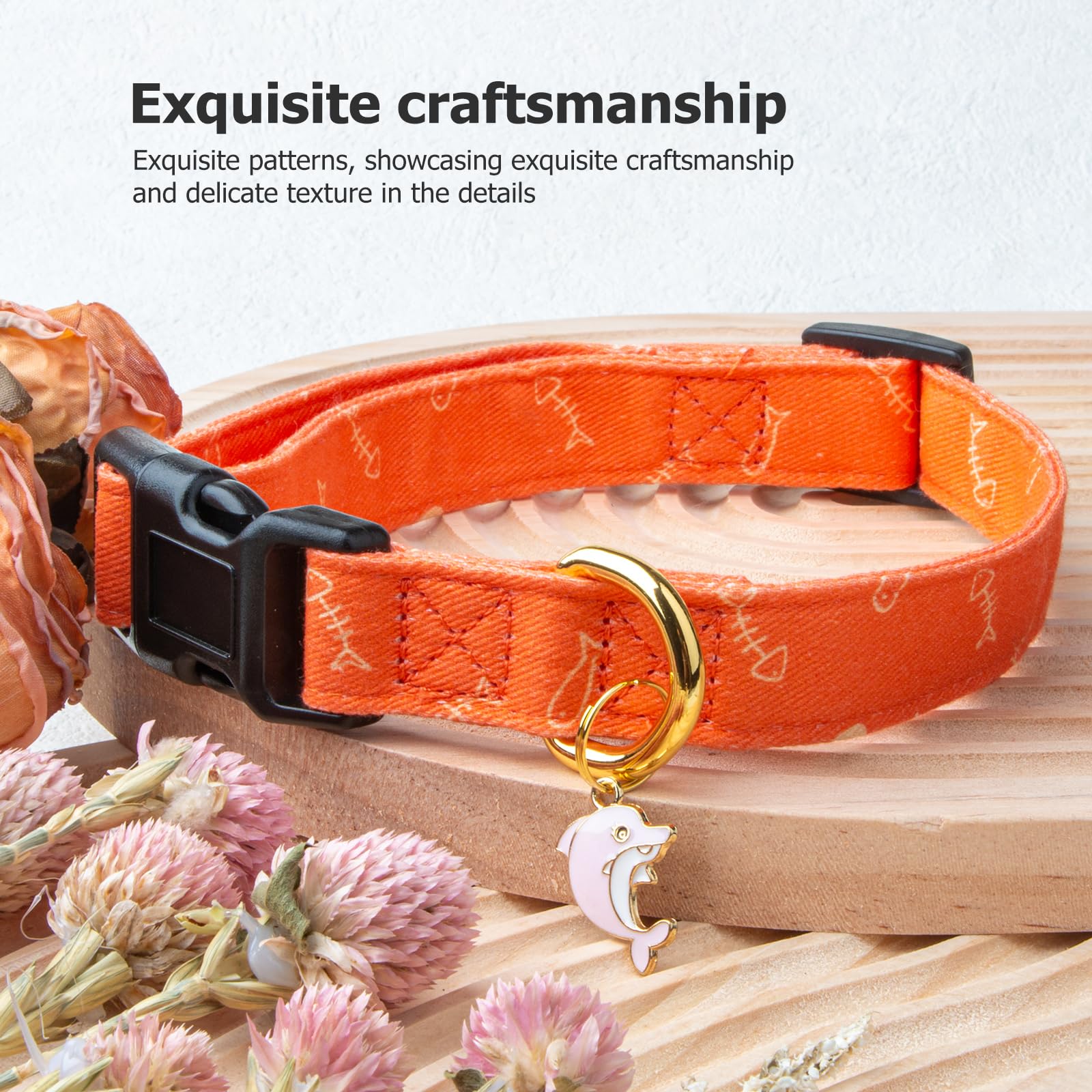 Cotton Handmade Dog Collar Cute And Distinctive Patterns Orange Fish With Pendant For Girl Boy Dogs Collars M