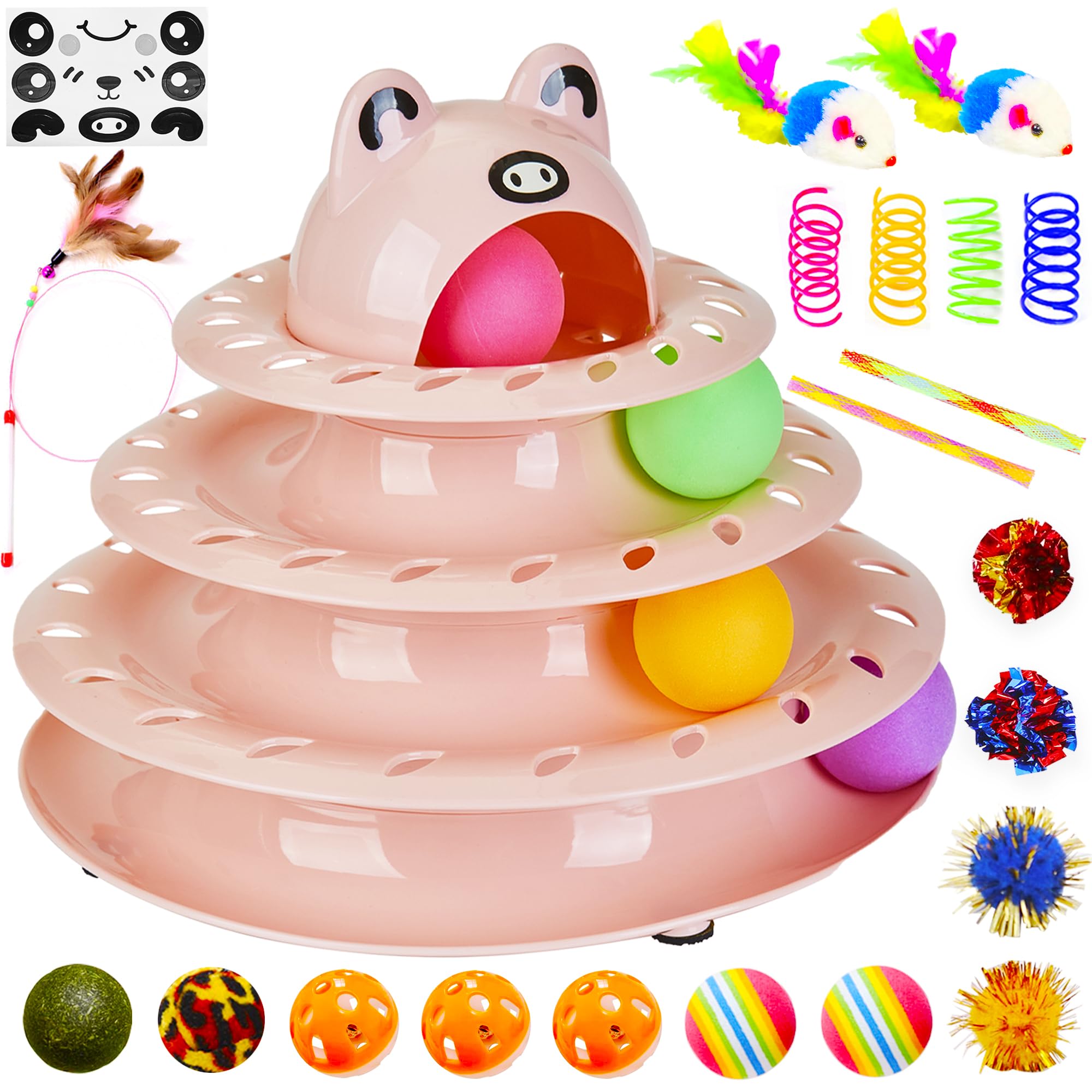 Gefryco 26Pcs Cat Toys Roller 4-Level Turntable For Indoor Cats, Self Play Cat Toy Track With Colorful Balls Interactive Kitten 