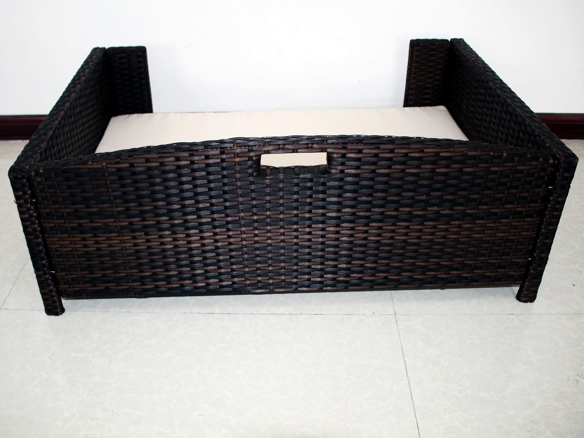 Iconic Pet Rectangular Rattan/Wicker Pet Bed, Metal Frame Indoor/Outdoor Furniture Pet Sofa/Couch for Dogs & Cats, Woven Rattan
