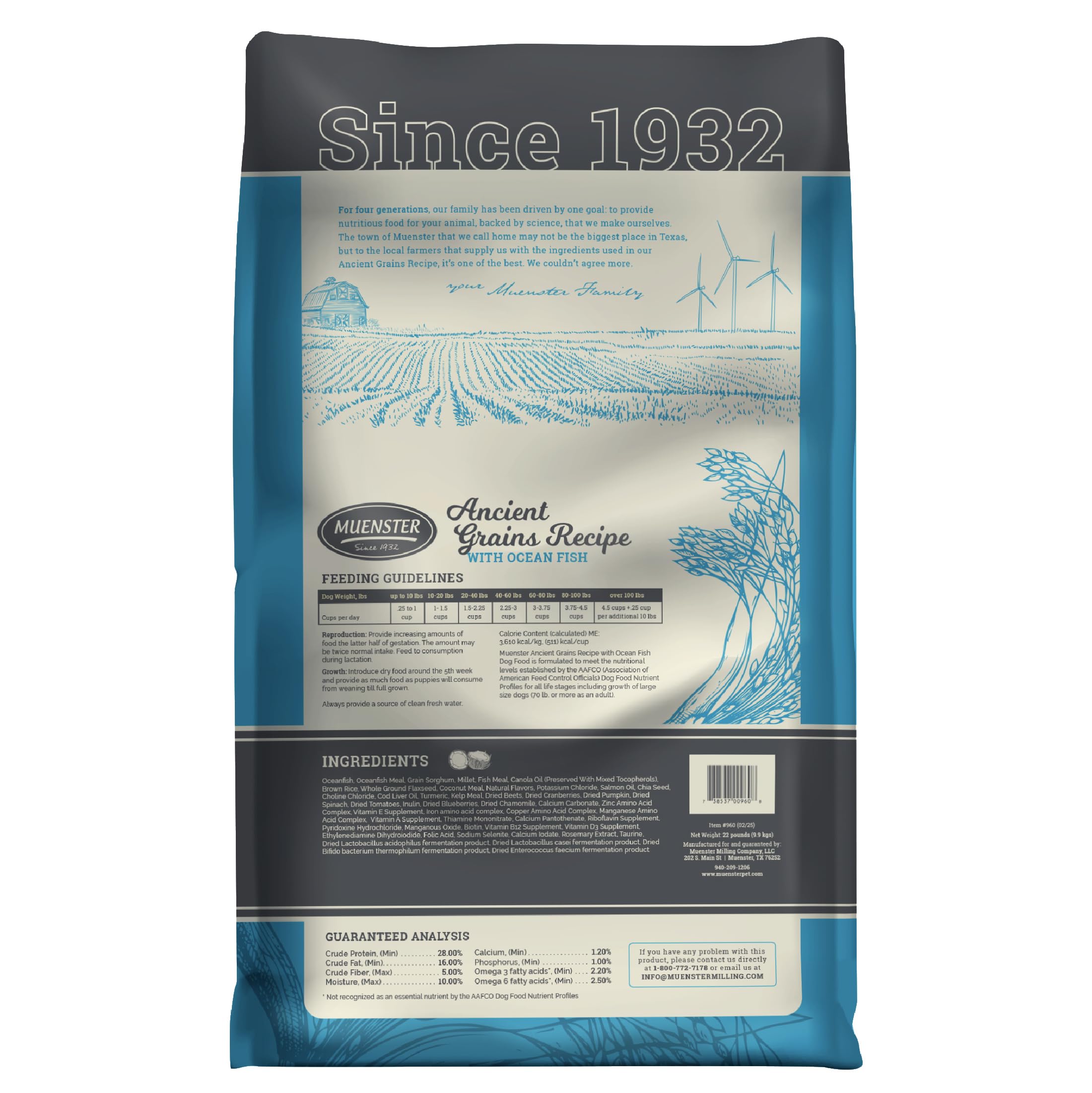 Muenster Ancient Grains Ocean Fish Dry Dog Food, 22lb - Gluten-Free, High Protein, Digestive Support