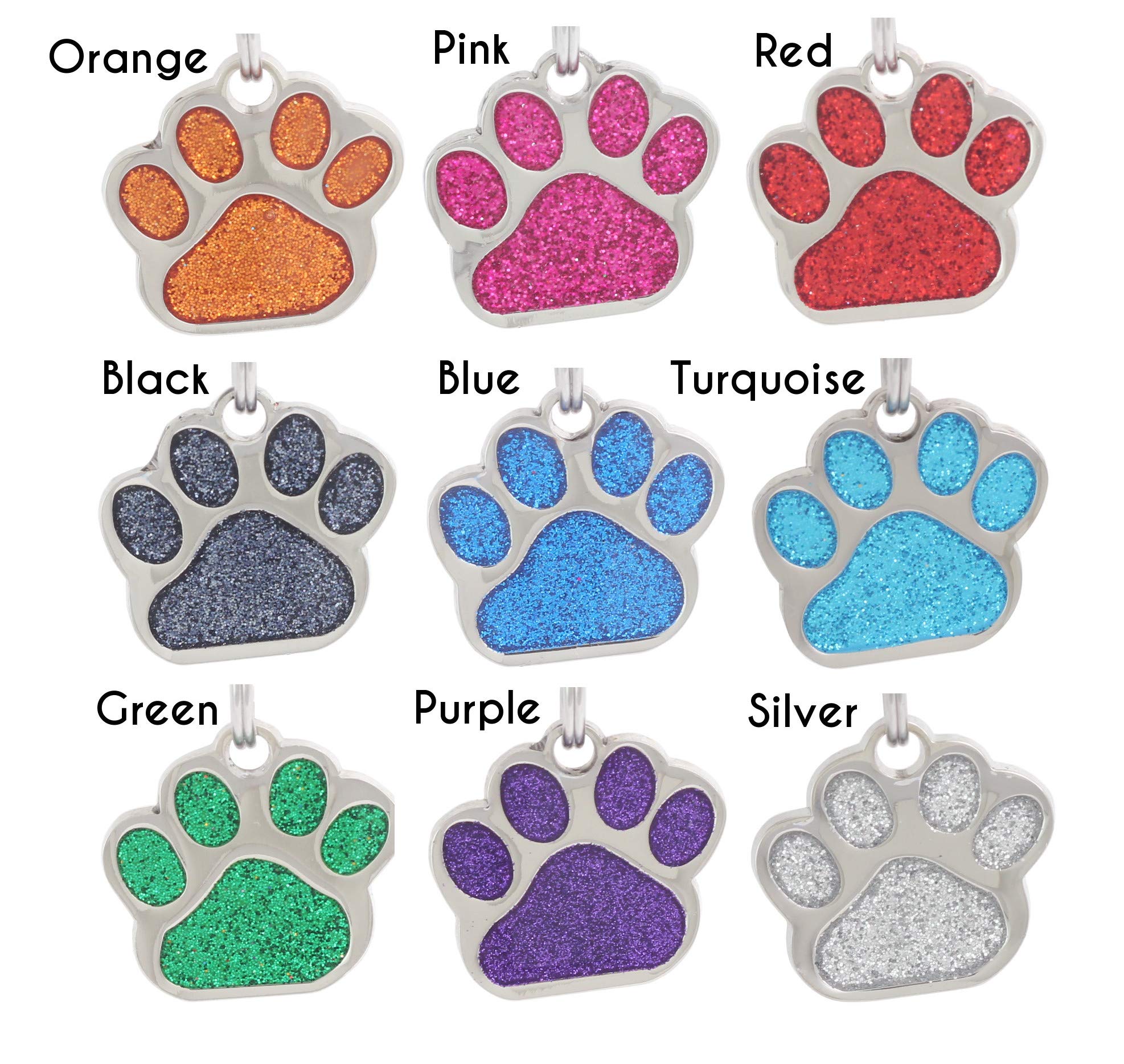 Io Tags Pet Id Tags, Personalized Dog Tags And Cat Tags, Custom Engraved, Easy To Read, Cute Glitter Paw Pet Tag (Green + Silenc