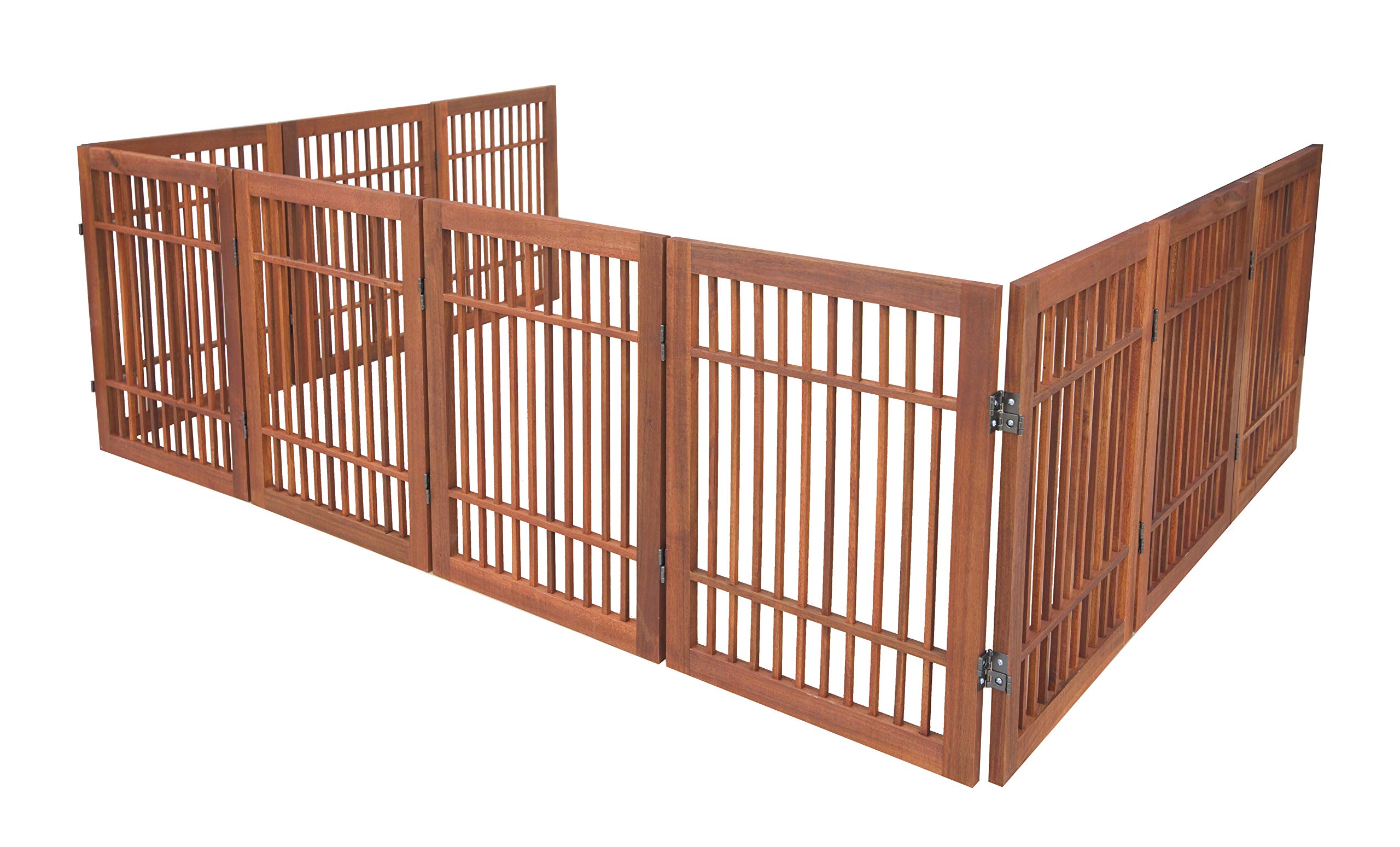 Urnporium Pet Dog Gate Strong and Durable Freestanding Folding Acacia Hardwood Portable Wooden Fence Indoors or Outdoors Foldabl