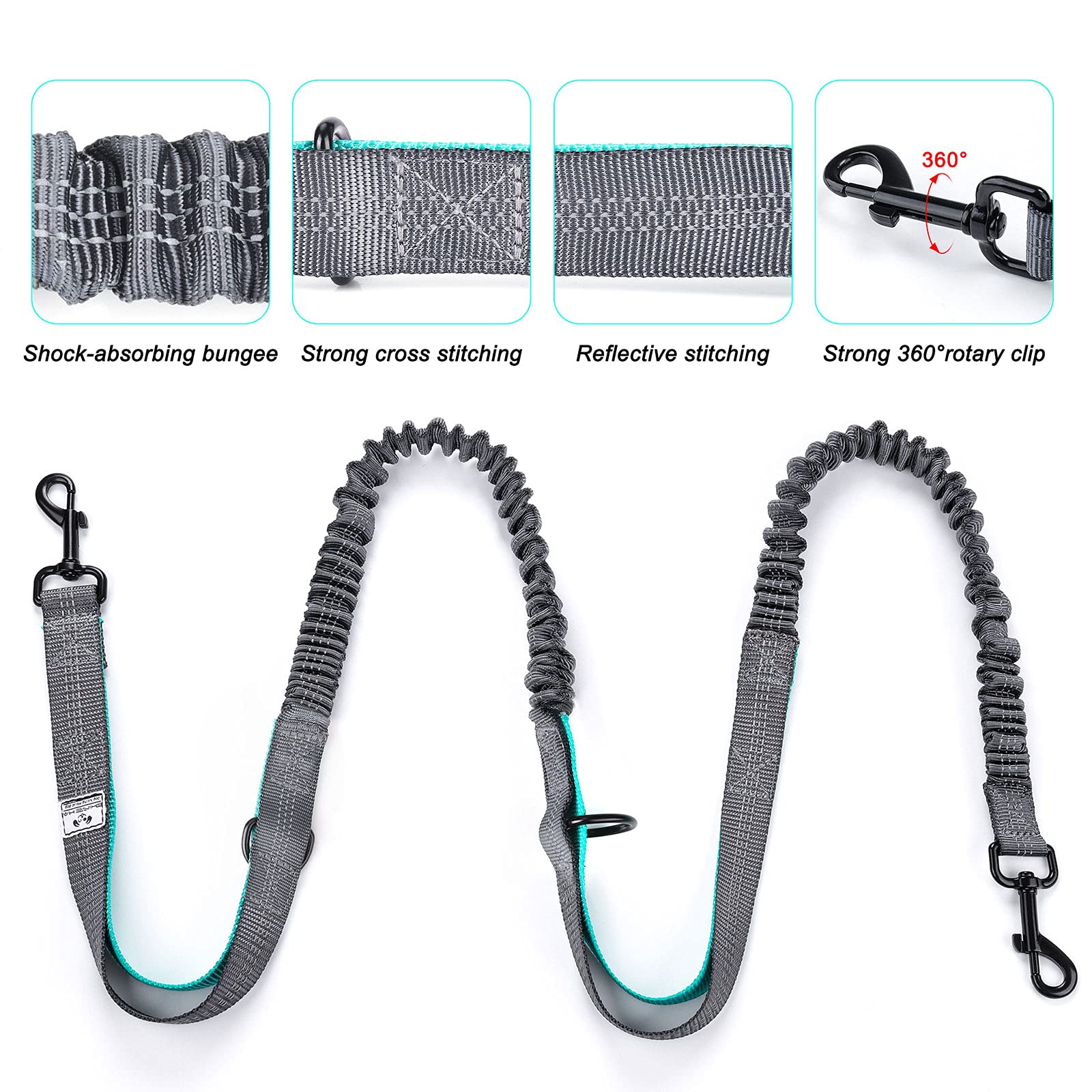 SHINE HAI Retractable Hands Free Dog Leash with Dual Bungees for 2 Dogs, Adjustable Waist Belt Fanny Pack, Reflective Stitching