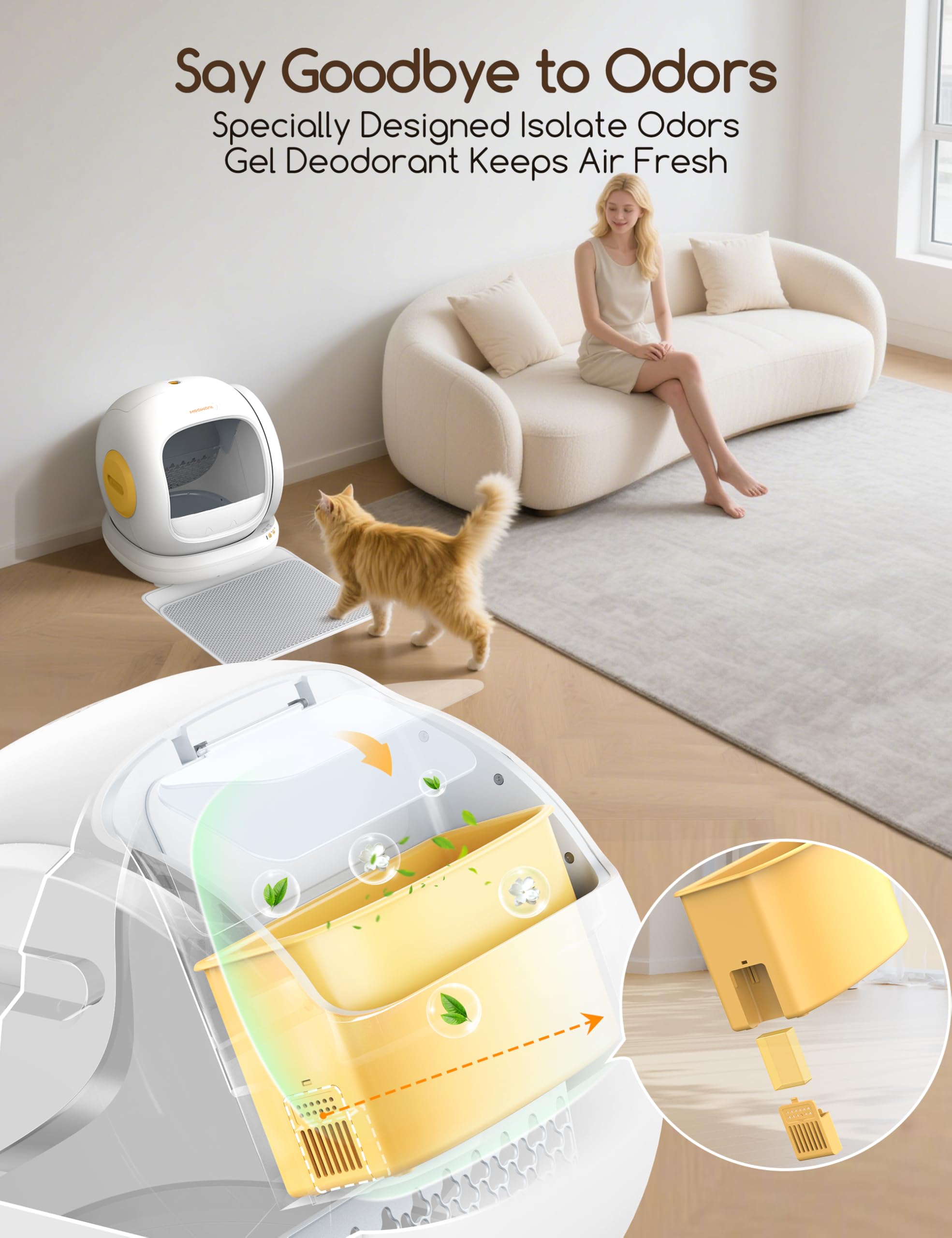 MeoWant Automatic Cat Litter Box, Large Opening Self Cleaning Litter Box with Safety Protection for Multiple Cats, App Control,