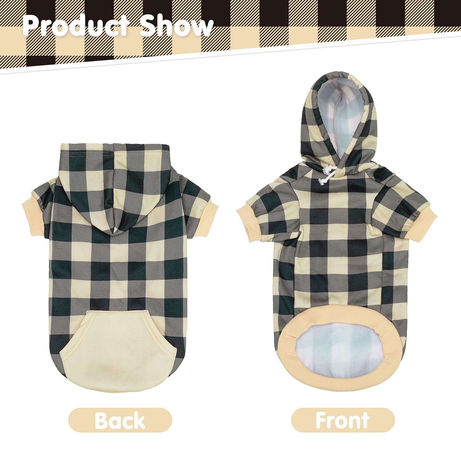 Plaid Dog Hoodie Pet Clothes Sweaters With Hat Beige Large (Pack Of 1)
