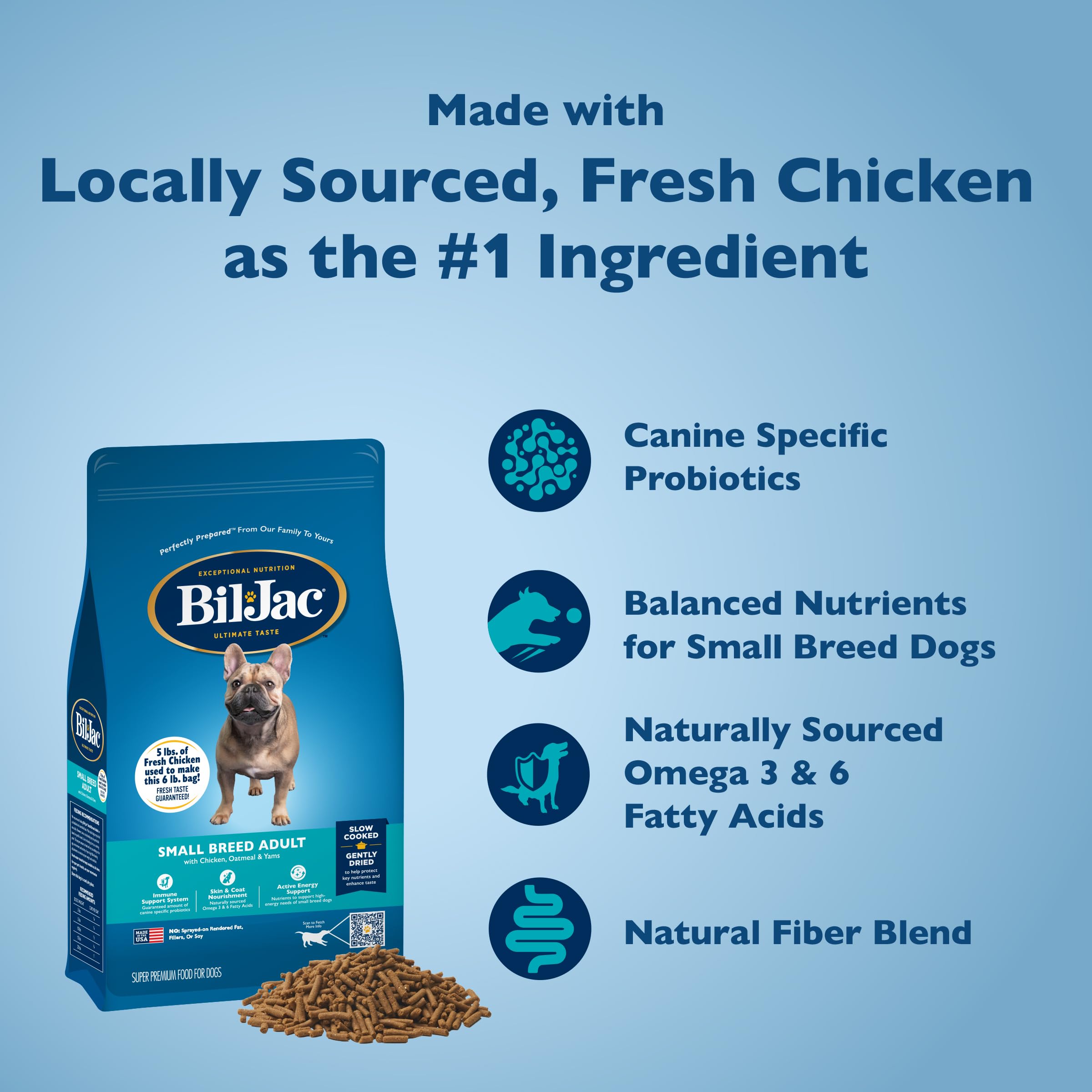 Bil-Jac Dry Dog Food Small Breed Adult Formula 6lb Bag (2-Pack) - Chicken, Oatmeal & Yams - Super Premium Since 1948