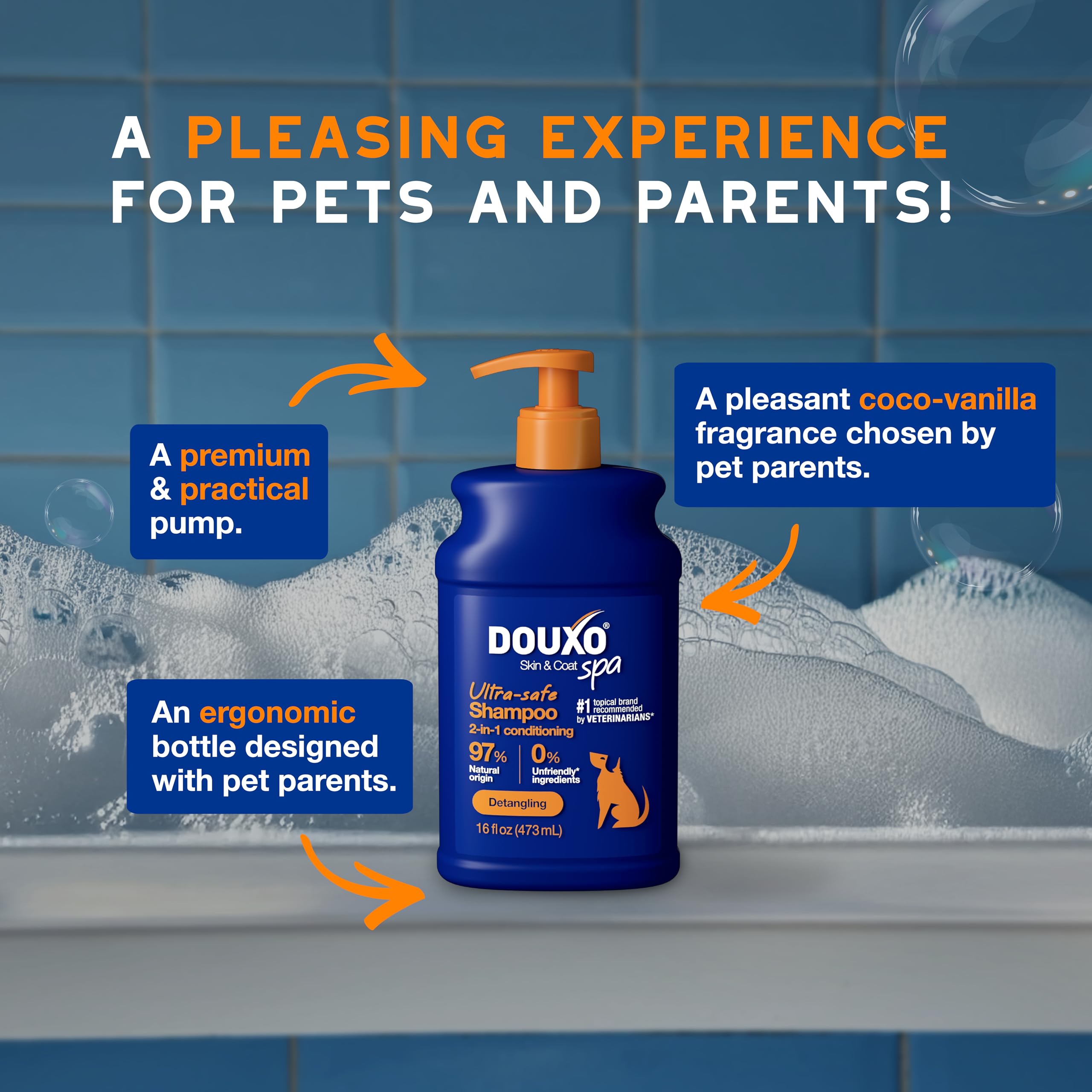 Douxo Skin & Coat Spa - Ultra-Safe 2 In 1 Conditioning Dog Shampoo, 16 Fl Oz, Cleans And Deeply Hydrates The Skin, Enhances The