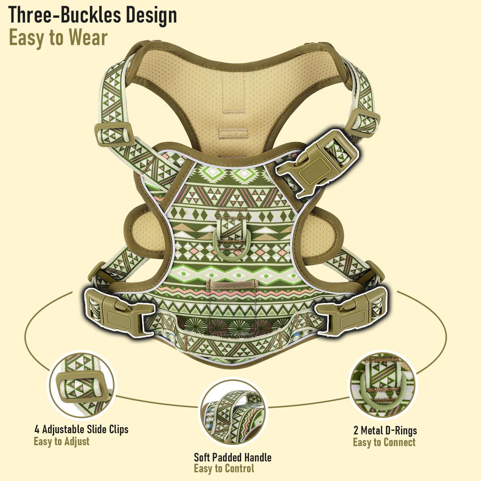 Aunzo Dog Harness For Medium Sized Dog No-Pull Pet Harness With 2 Leash Clips, Adjustable Soft Padded Dog Vest, Reflective Pet O
