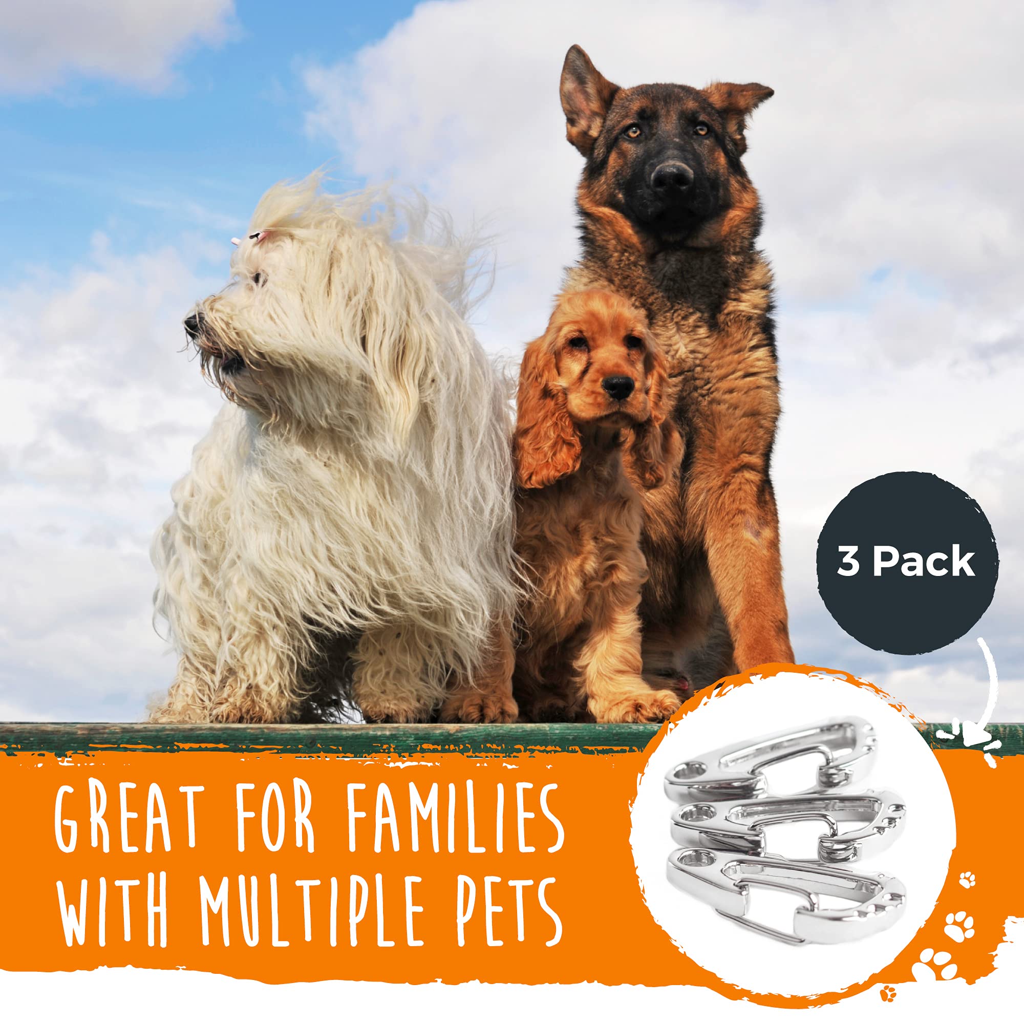 Mighty Paw Dog Tag Carabiner Clips - 3 Pack Strong Dog Clip - Weather Resistant & Easy To Clean Quick Id Holders - Easy Switch P
