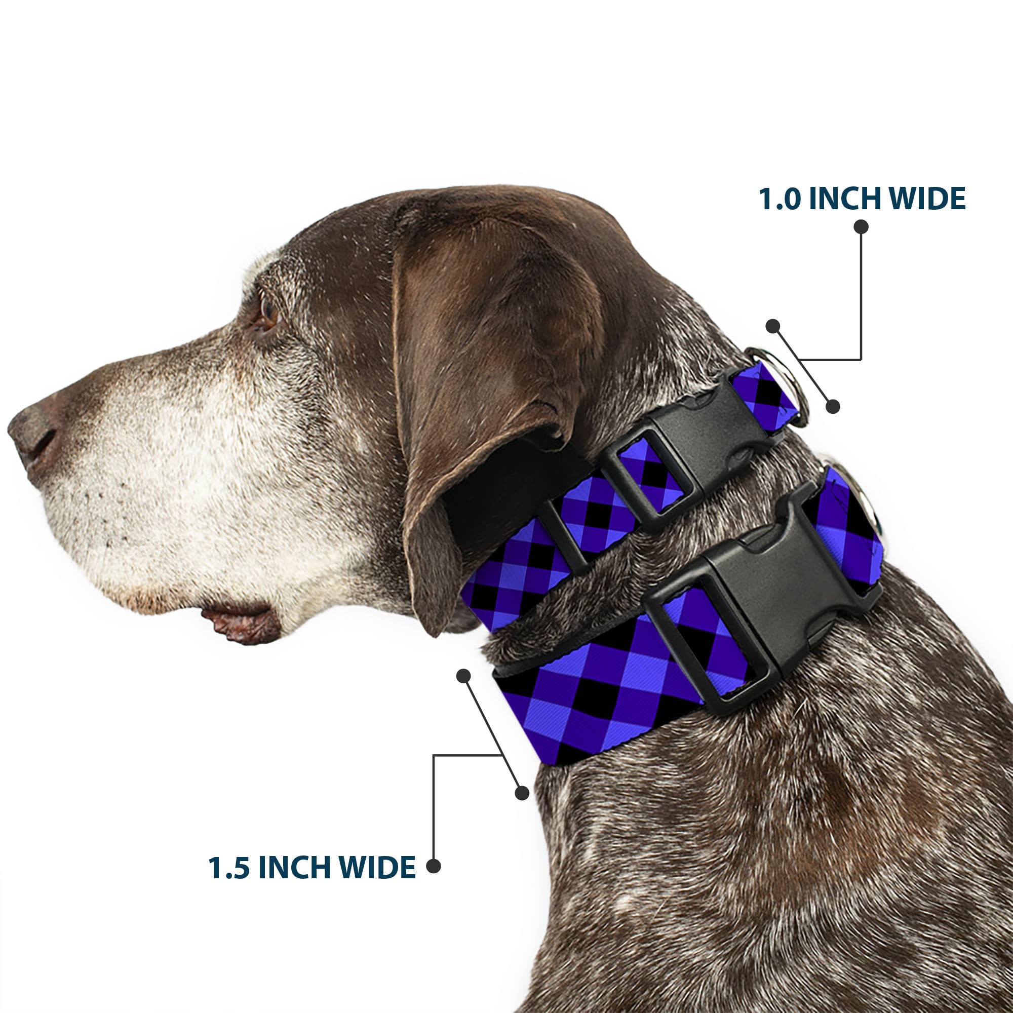 Buckle-Down Pc-W30431-Wm Diagonal Buffalo Plaid Black/Blue Plastic Clip Collar, Wide Medium/16-23''