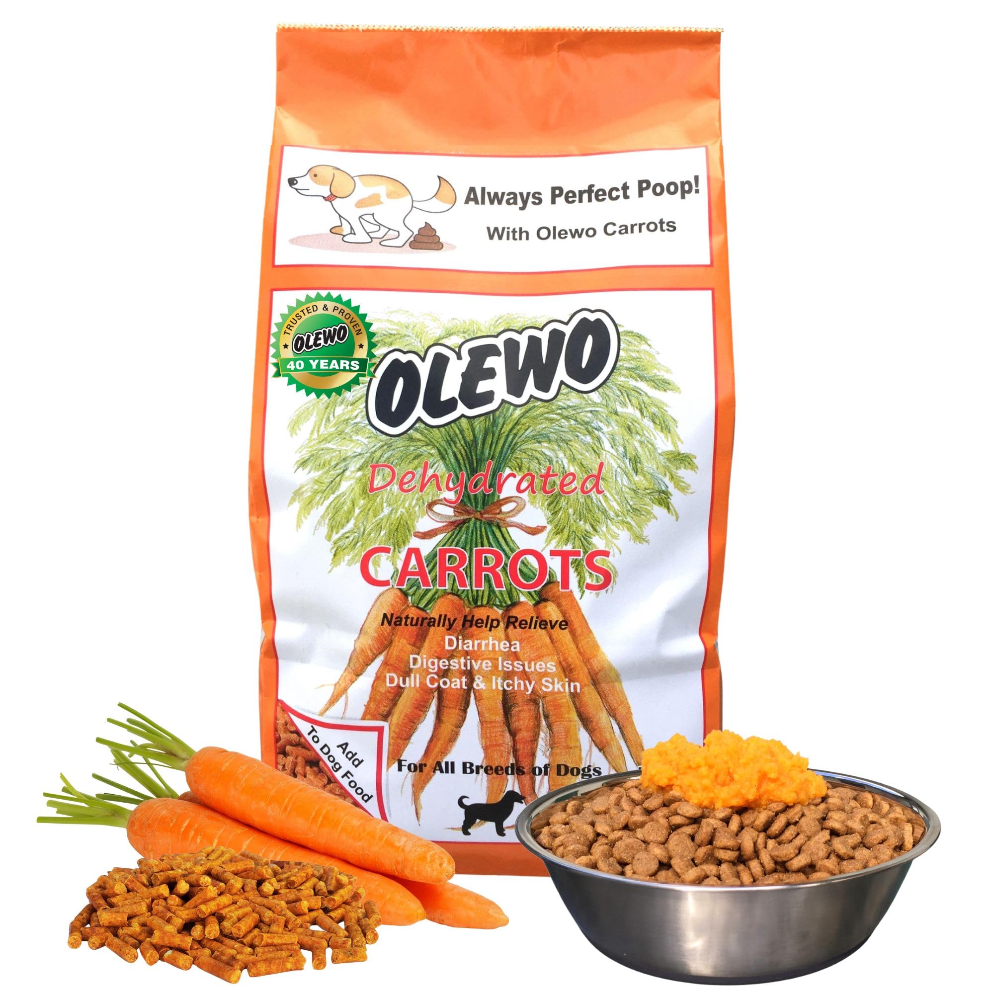 Olewo Original Carrots for Dogs - Fiber for Dogs Keep Poop Firm, Digestive Dog Food Topper, Skin & Coat Support, Dehydrated Whol