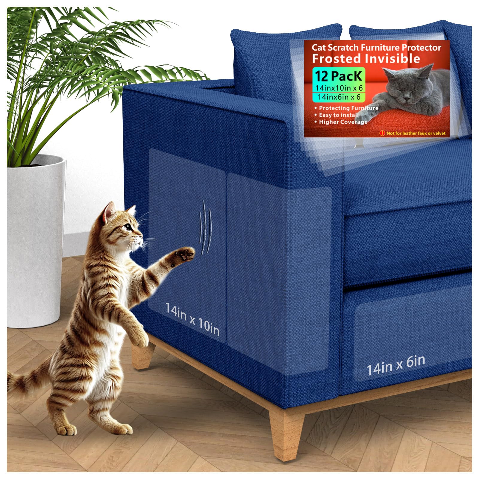 Mioule Couch Furniture Protectors From Cats Scratching Claws, 12 Pack Self-Adhesive Sofa Corner Protectors, Cat Claw Deterrent F