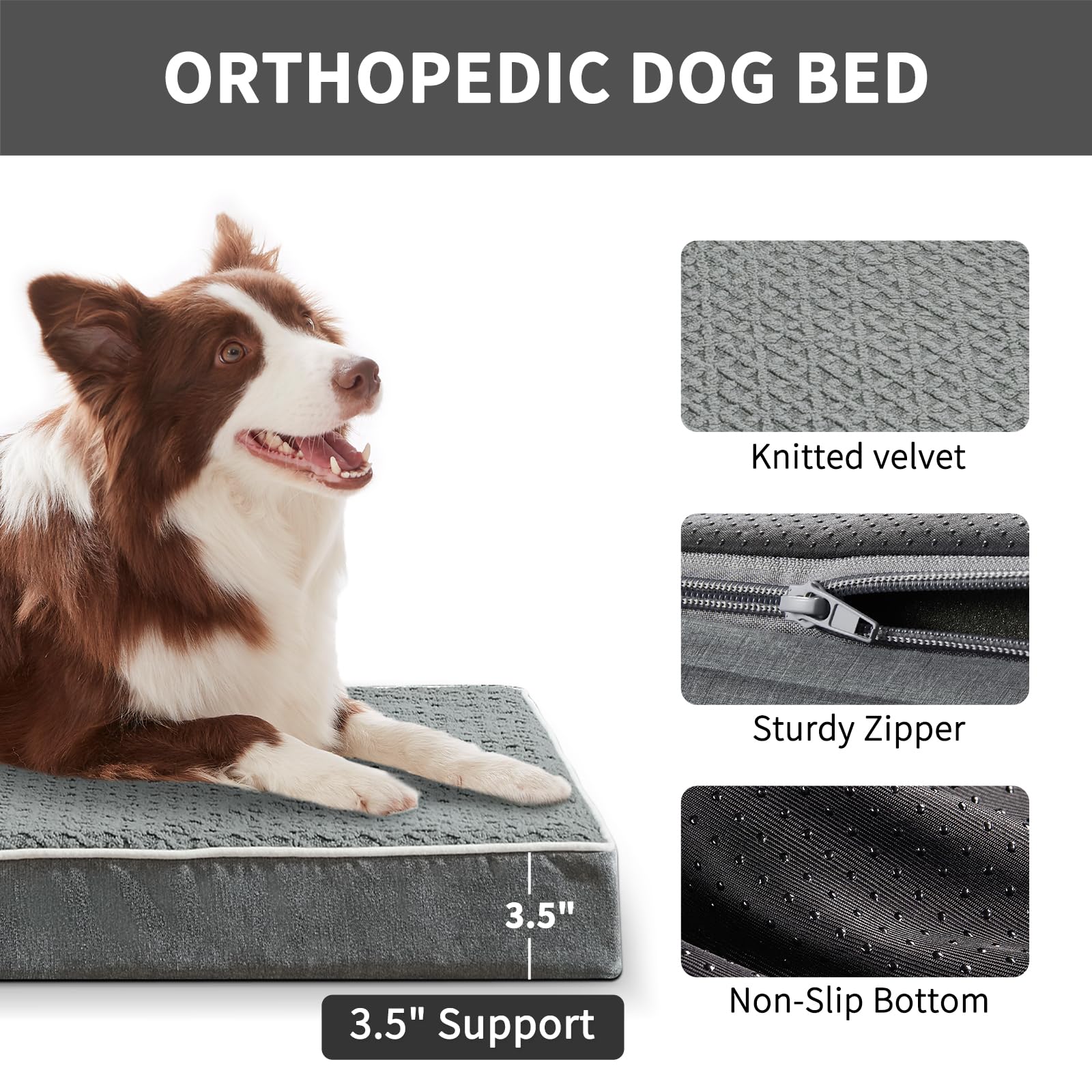 Large Dog Bed - Dog Crate Bed Orthopedic Large Sized Dog Beds,Washable & Waterproof Cover Big Plush Comfort Pet Bed Mat, Egg Cra
