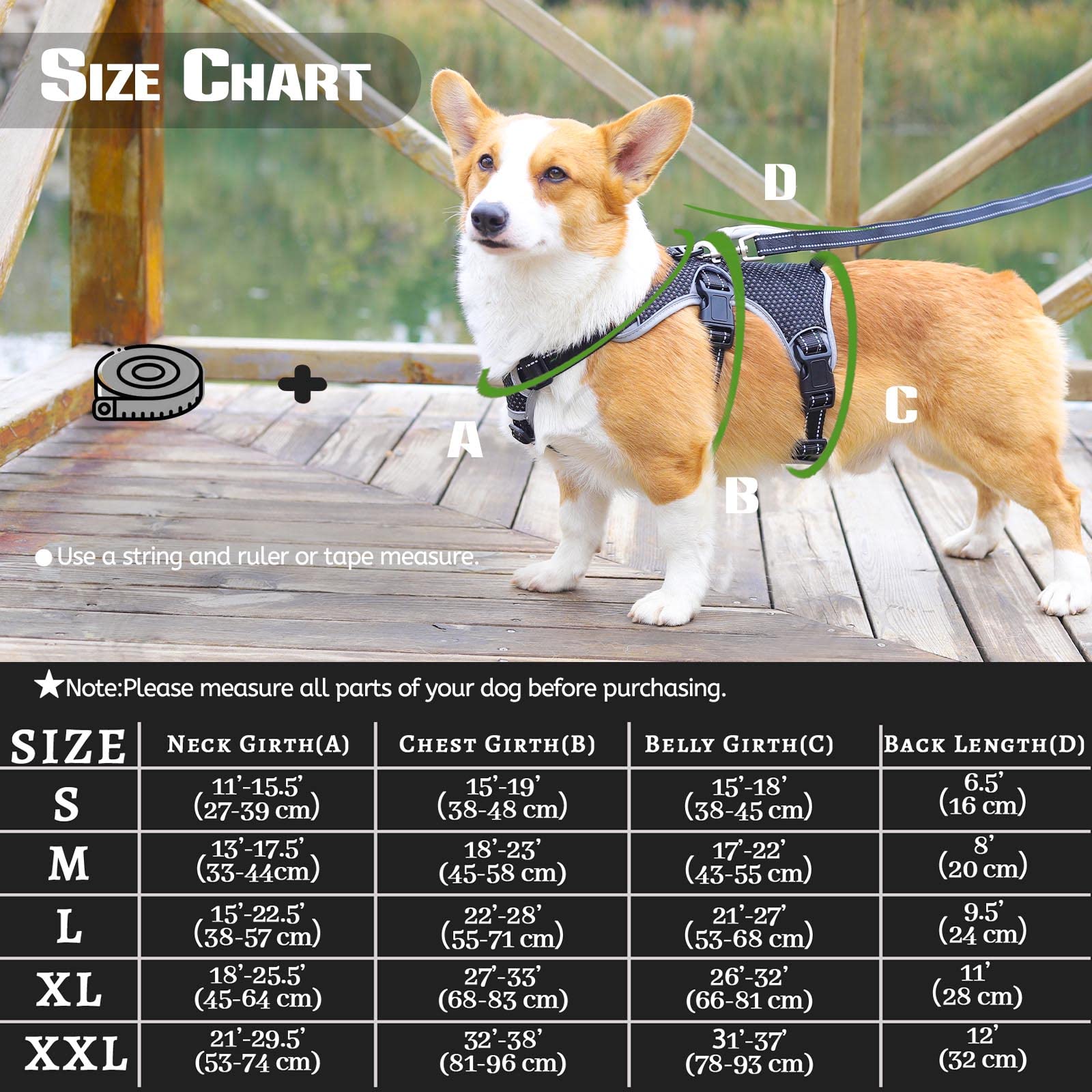 Escape Approved Dog Harness, Full Body Reflective With Lift Handle, Adjustable No Pull Vest With Soft Breathable Padded And Leash Clip For Medium And Large Dogs Walking Hiking Training Black (X-Large)