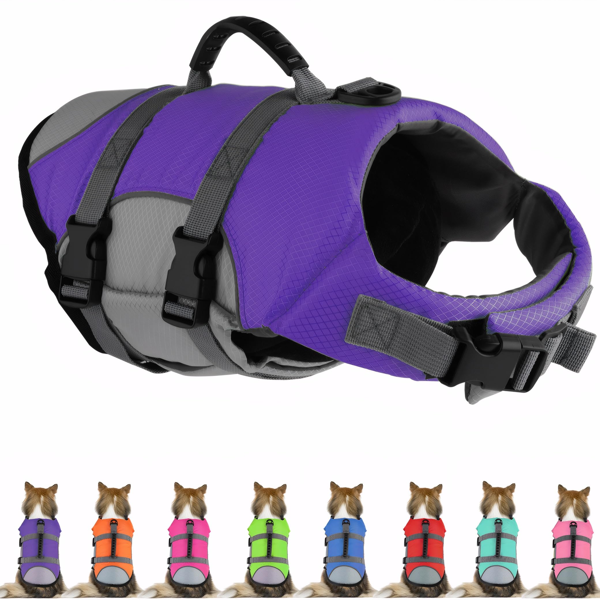 Mklhgty Dog Life Jacket, Reflective Adjustable Dog Vest With Rescue Handle For Swimming And Boating, Ripstop Pet Safety Life Pre